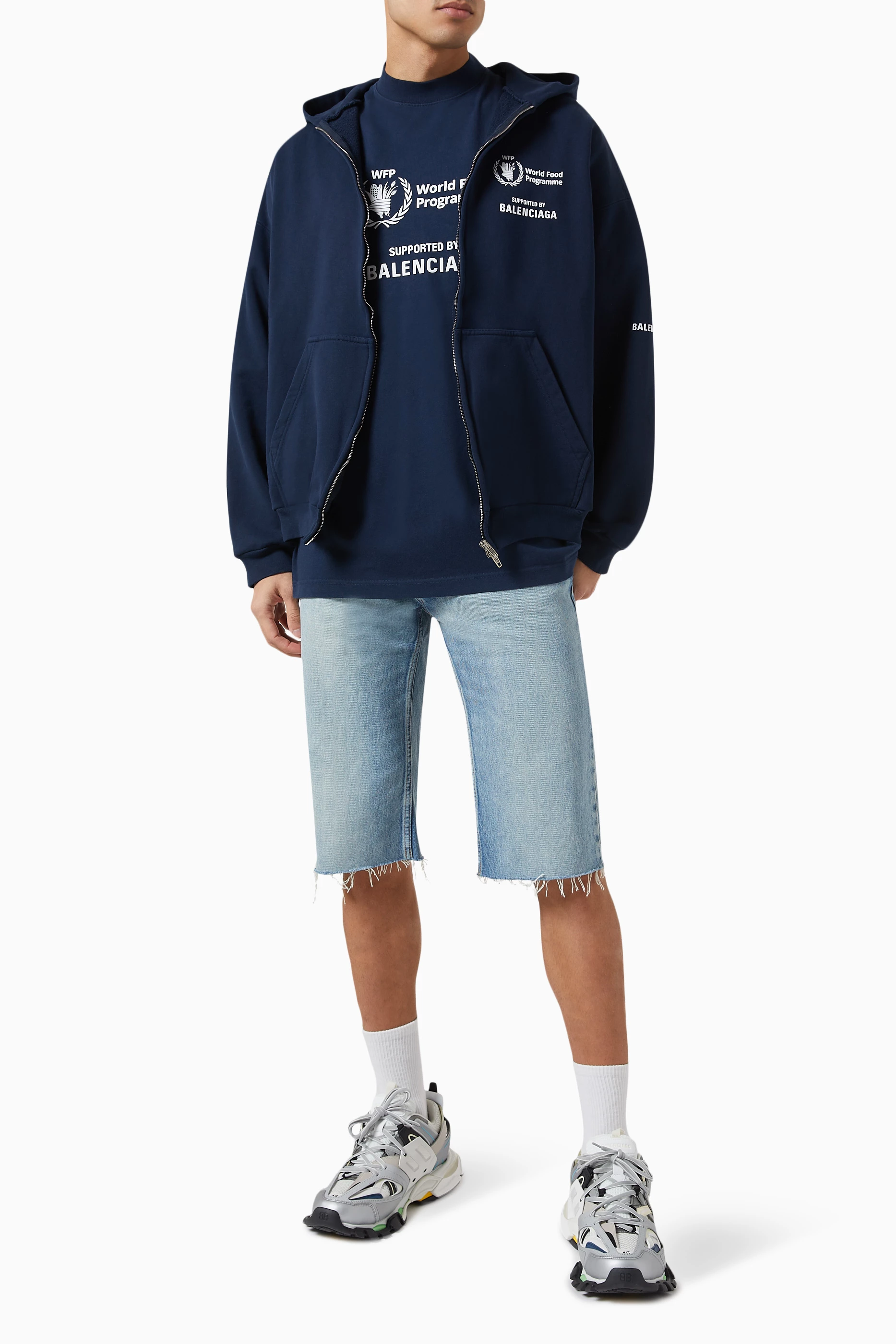 Buy Balenciaga Blue World Food Programme Medium Hoodie in Cotton For Men Online Ounass UAE