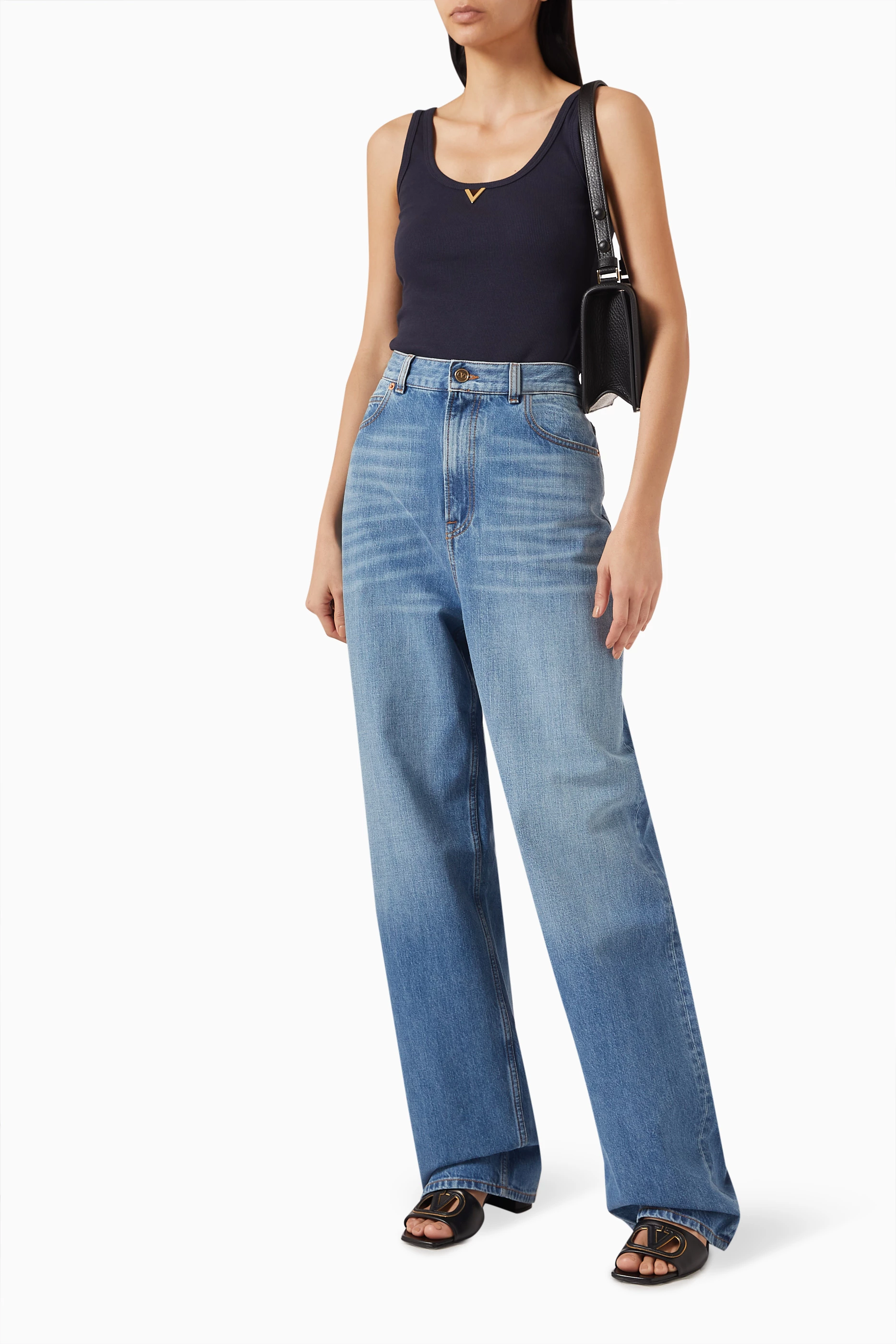 Buy Valentino Garavani Blue Valentino Tank Top in Ribbed