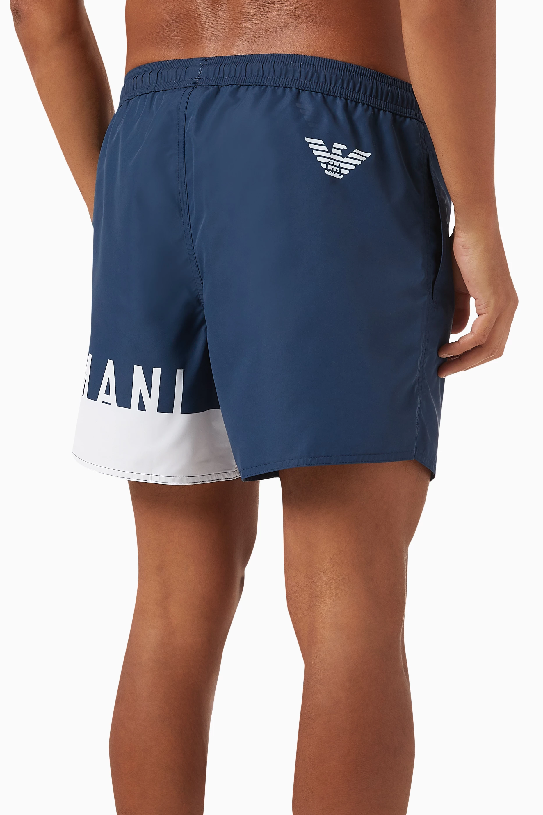 Buy Emporio Armani Blue Graphic Logo Swim Shorts For Men Online Ounass UAE