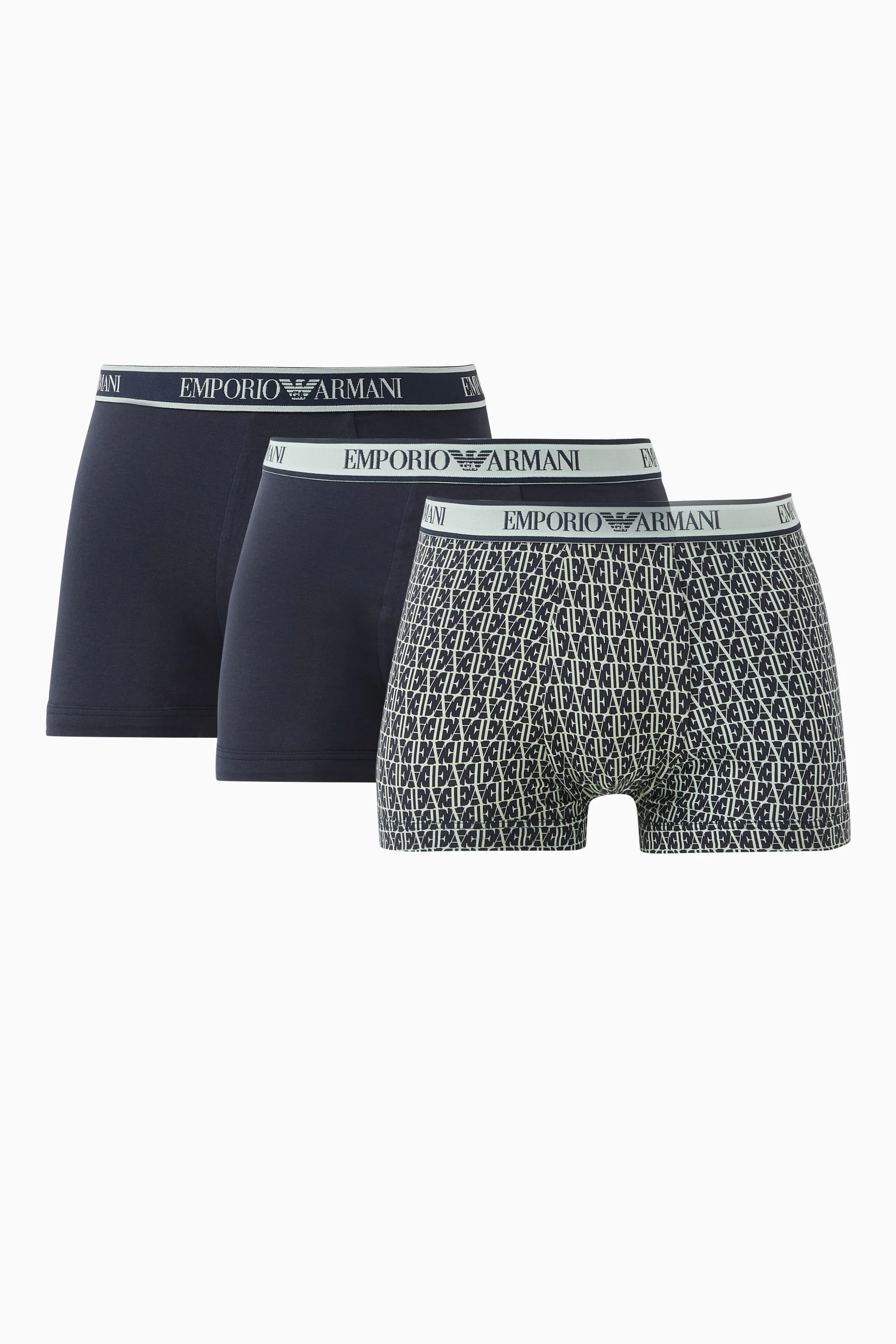 Buy Emporio Armani Blue T39 Logo Boxer Briefs in Stretch cotton Set of 3 For Men Online Ounass UAE