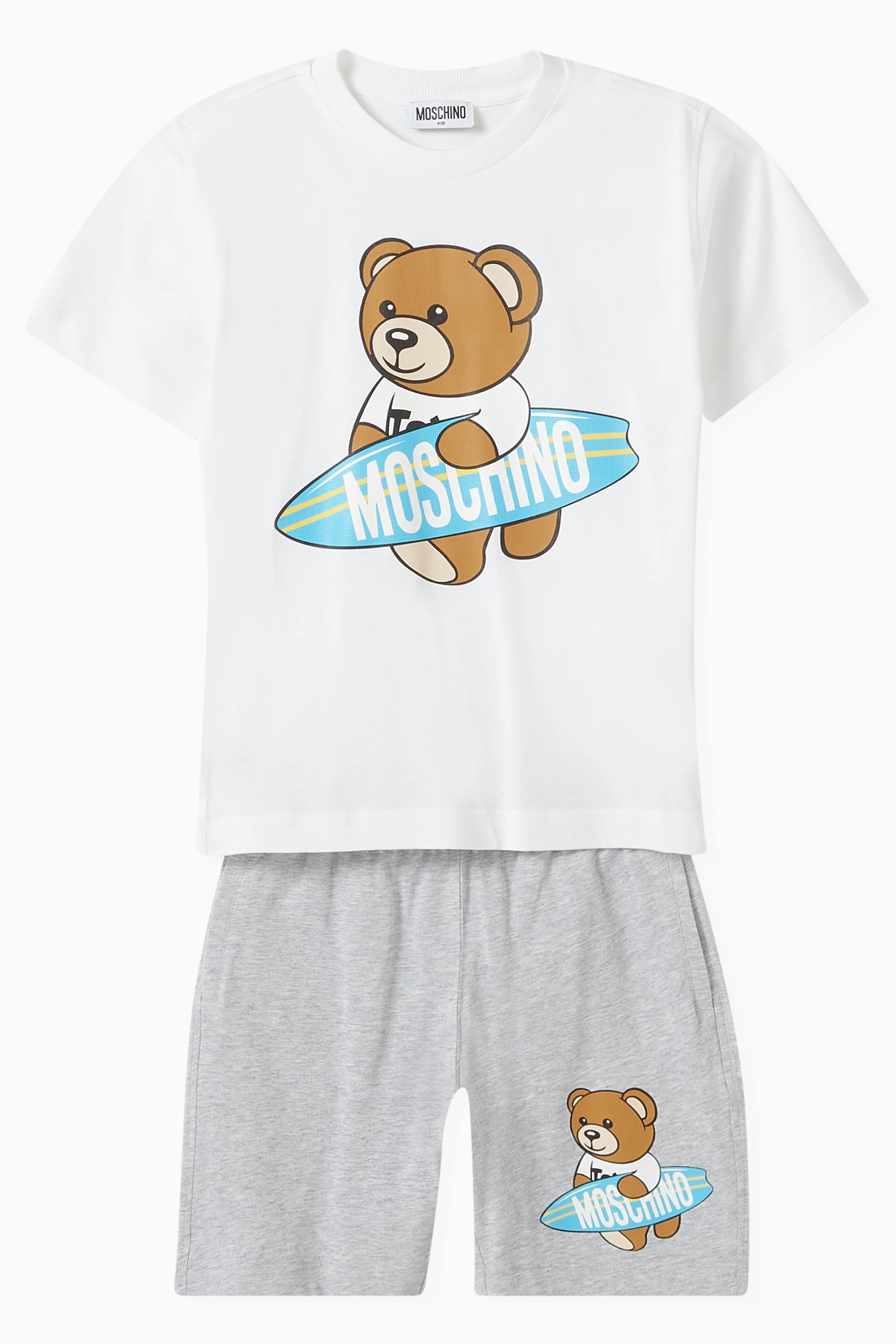 Buy Moschino White Teddy Bear T shirt Shorts Set in Cotton For Boys Online Ounass UAE