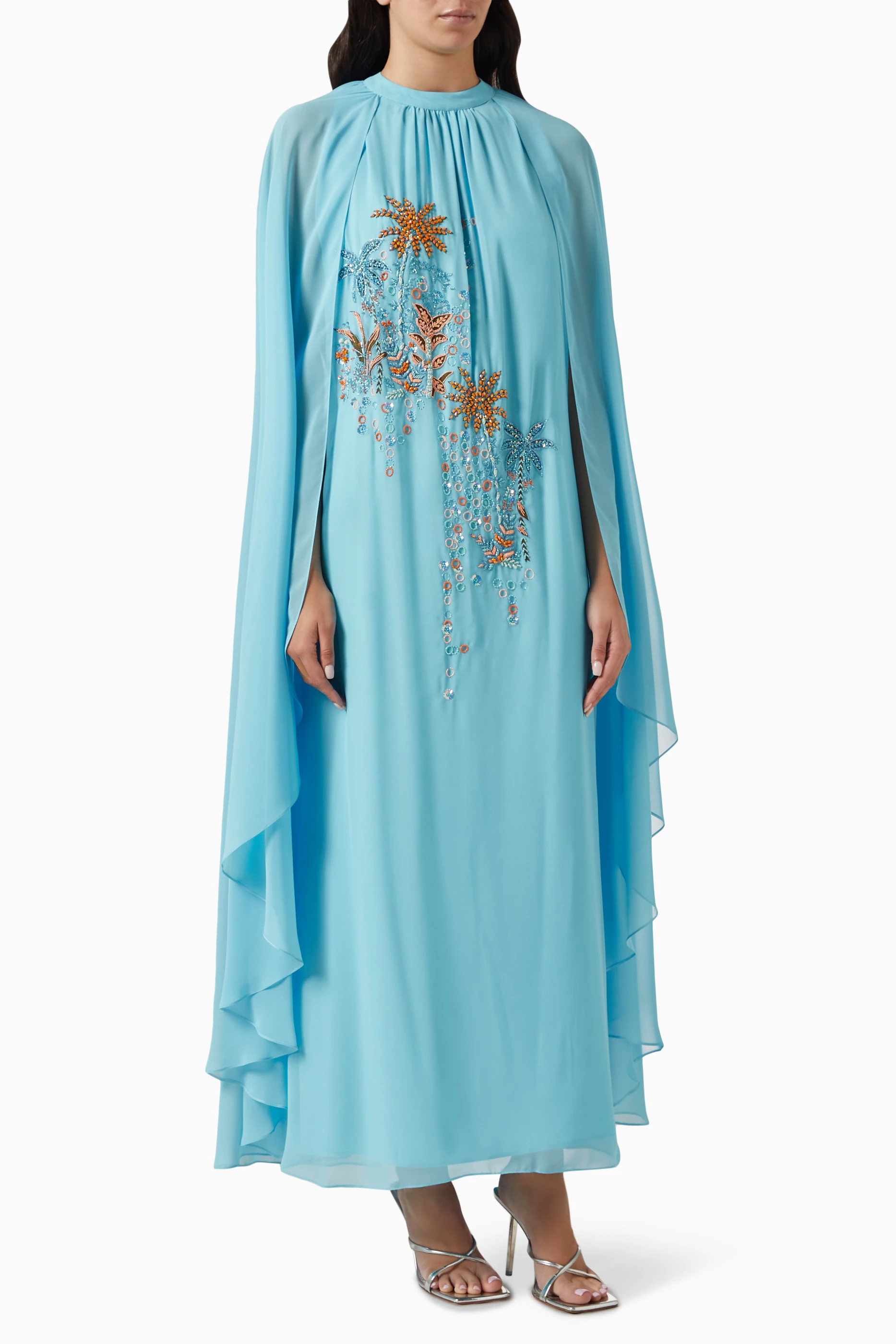 Embroidered cape dress shop