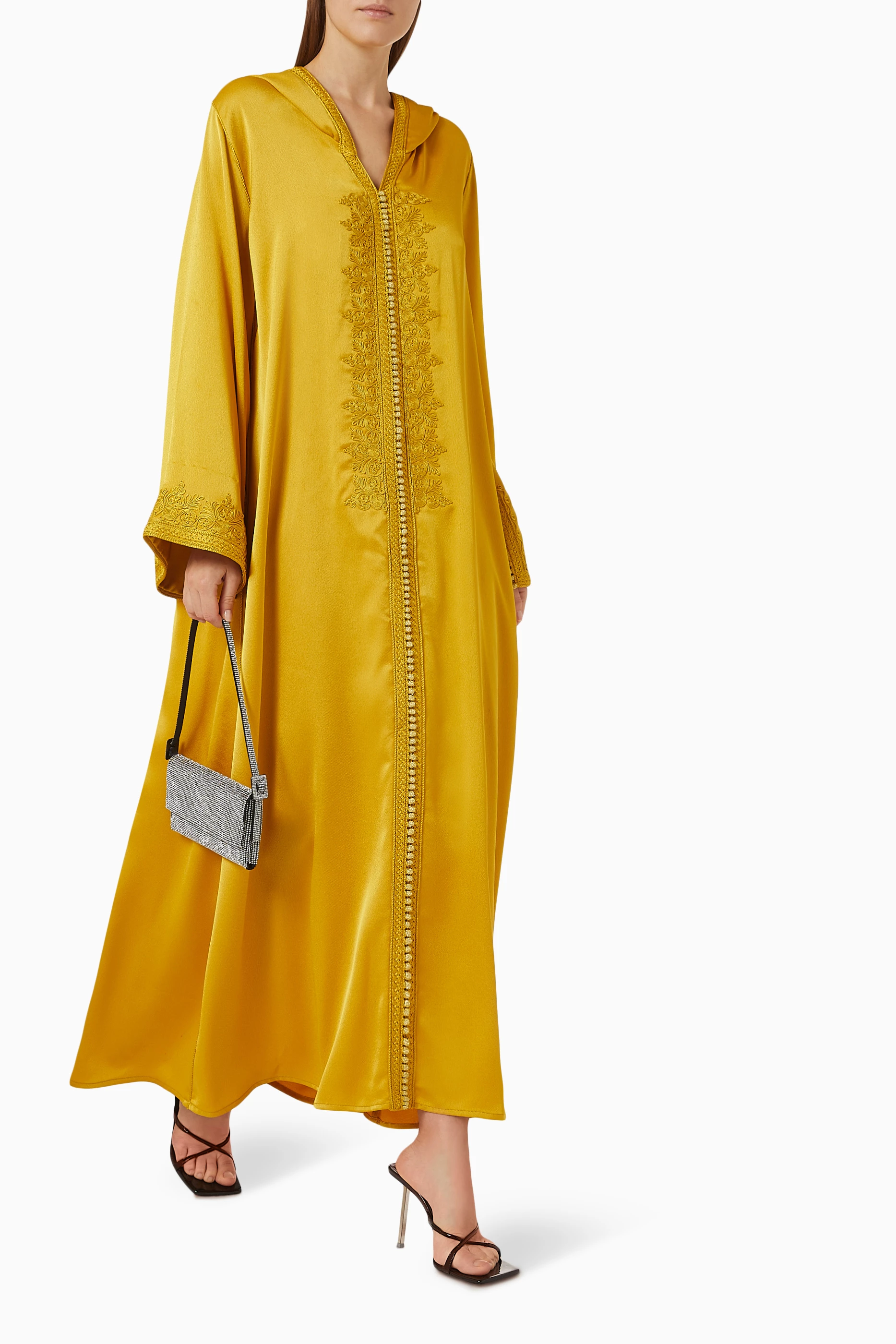 Buy Reem Al Dhaheri Yellow Moroccan Embroidered Hooded Kaftan Dress For Women Online Ounass UAE