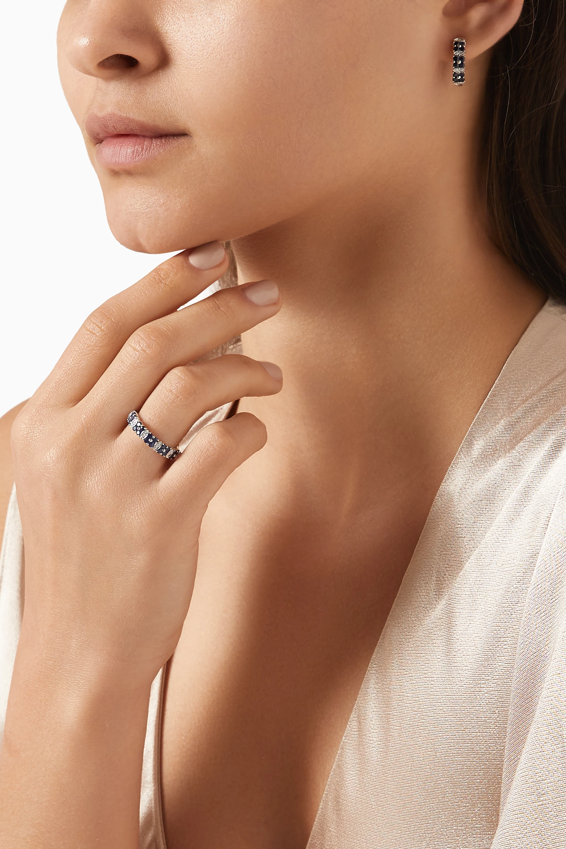 0.56 Carat Airline-Set Enhanced Blue Diamond Hinged Hoop Earrings in 14K White Gold