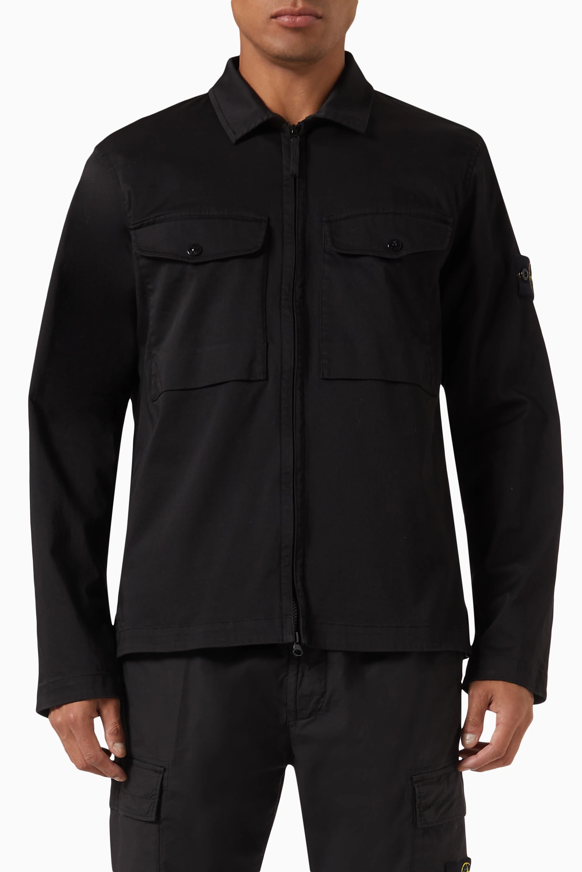Buy Stone Island Black Zip up Overshirt in Cotton For Men Online Ounass UAE