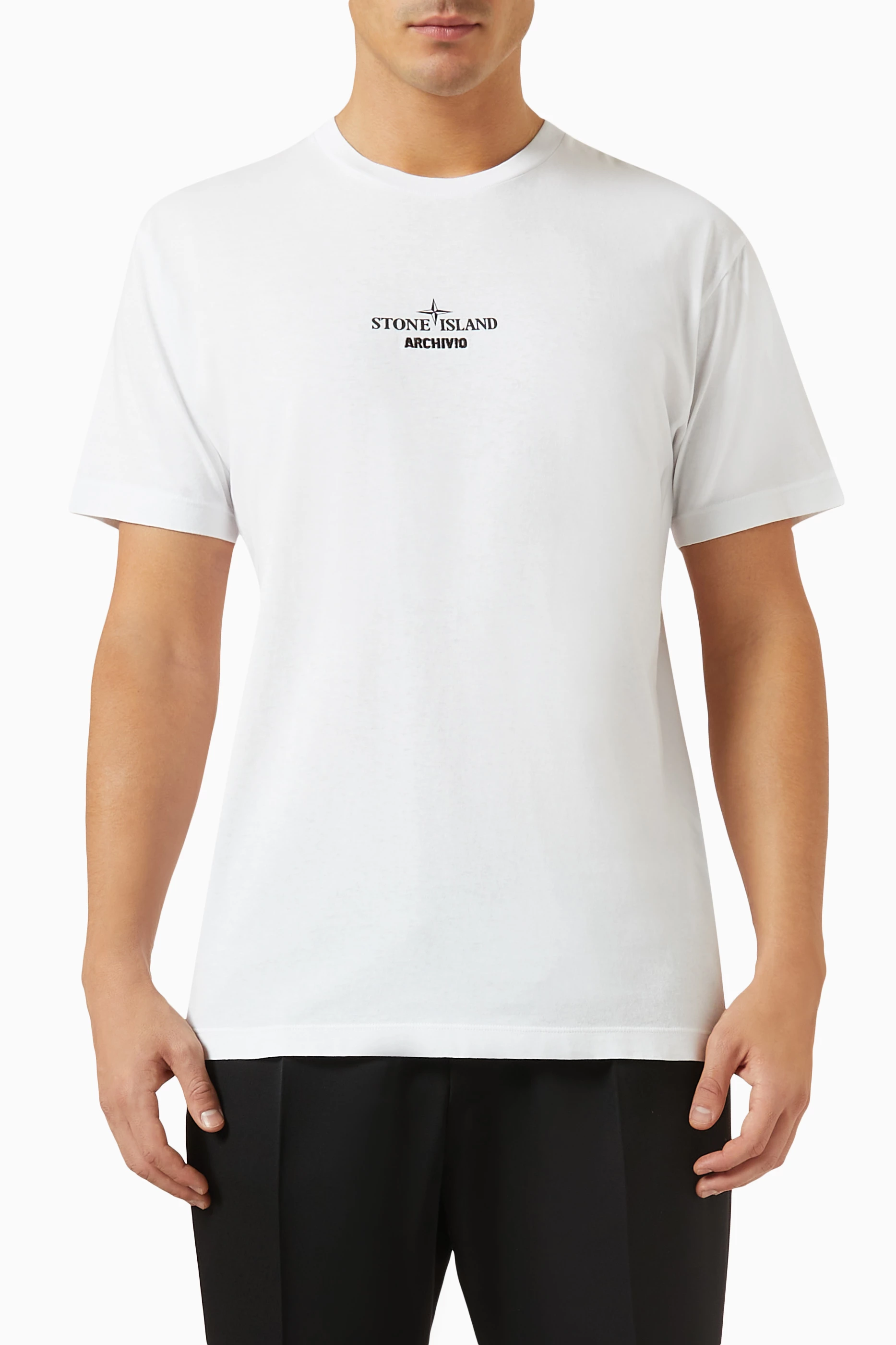 Buy Stone Island White Archivio Logo T shirt in Cotton Jersey For Men Online Ounass UAE