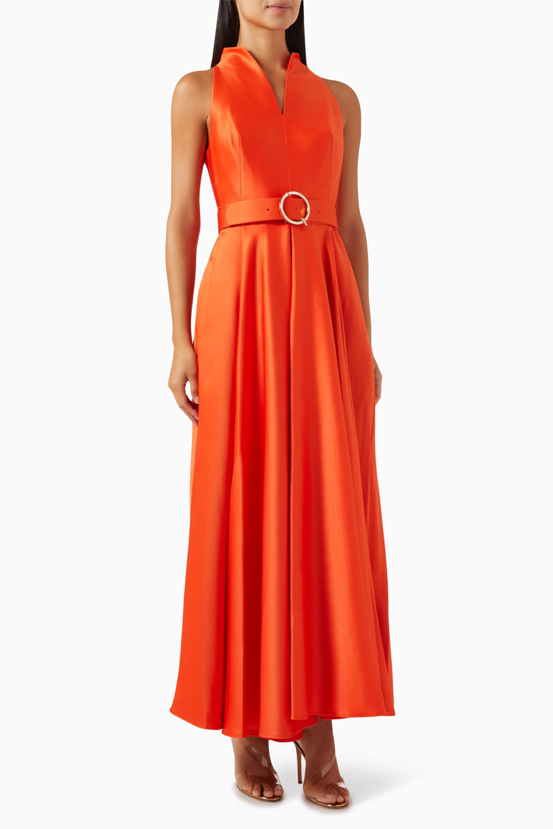 Buy Qui Prive Red Flared Dress in Satin crepe For Women Online Ounass UAE