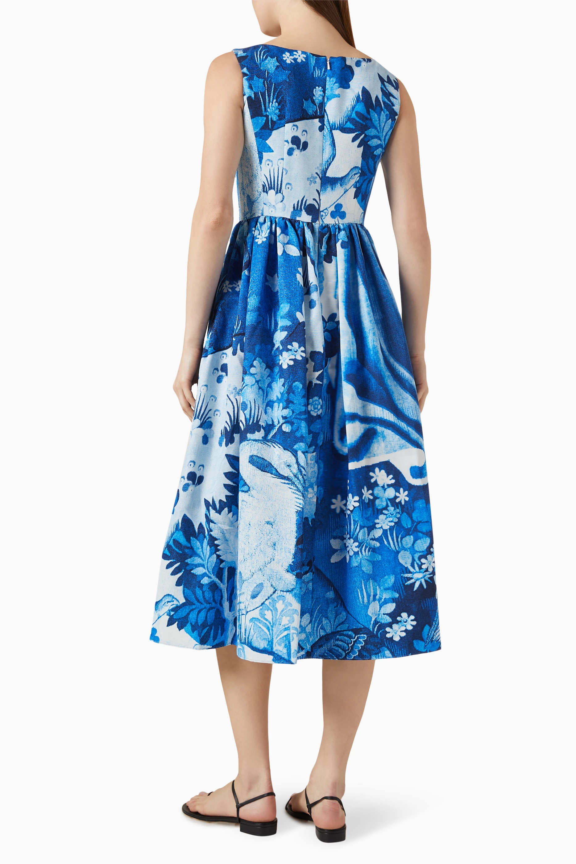 Buy Erdem Blue Printed Midi Dress in Cotton blend For Women Online Ounass UAE
