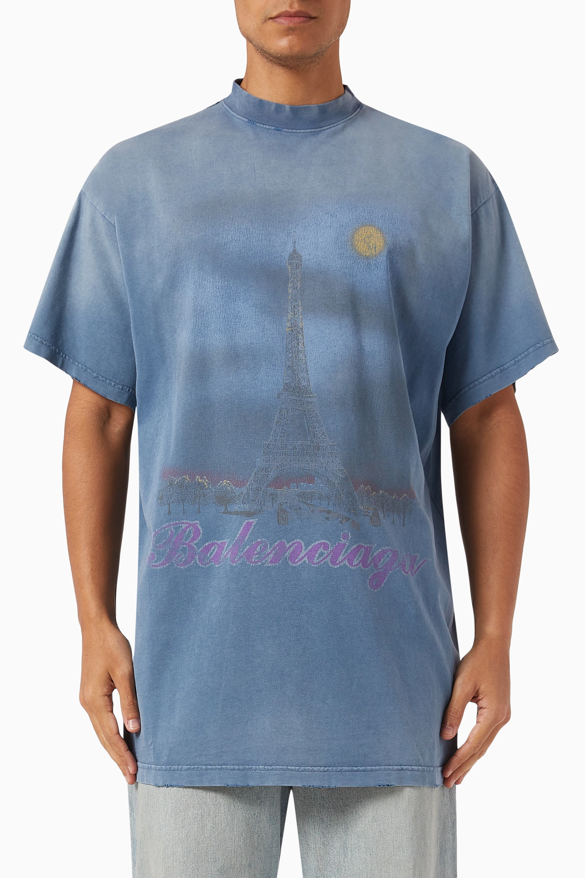 Buy Balenciaga Blue Unisex Paris Moon Oversized T-shirt in Vintage