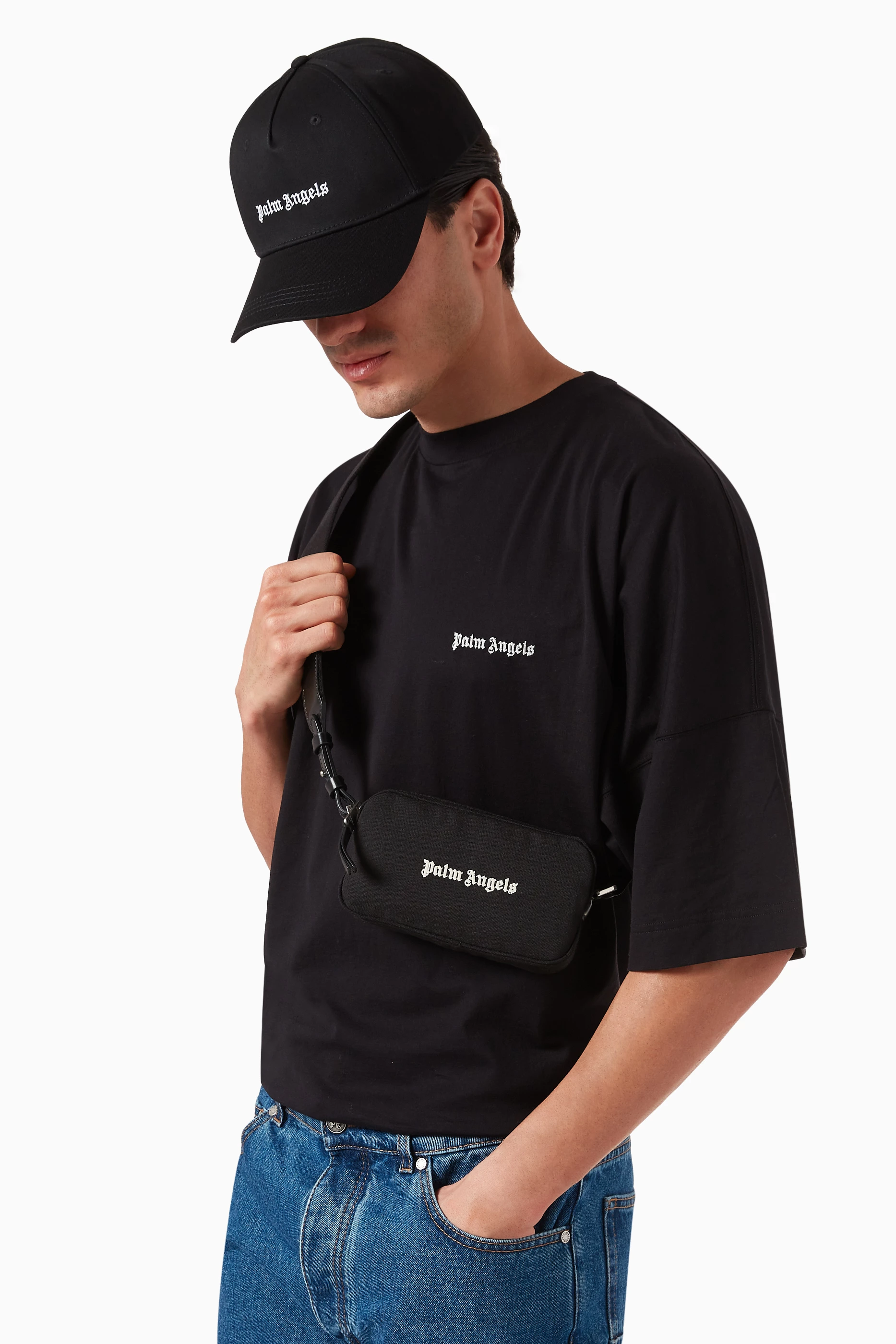 ショルダーバッグ Palm Angels PMNQ011S24FAB001 CORDURA LOGO CAMERA Bag Buy Palm Angels Black Logo Camera Bag in CORDURA® For Men