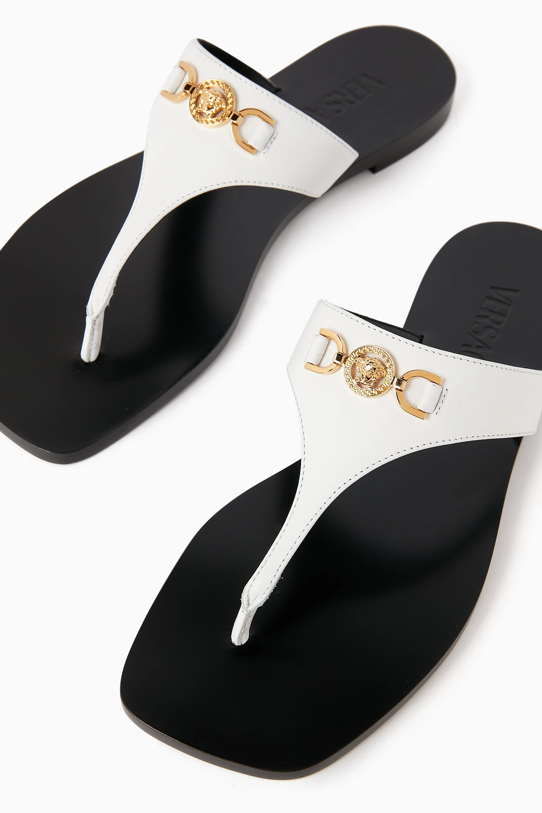 Buy Versace White Medusa 95 Flat Sandals in Leather For Women Online Ounass UAE
