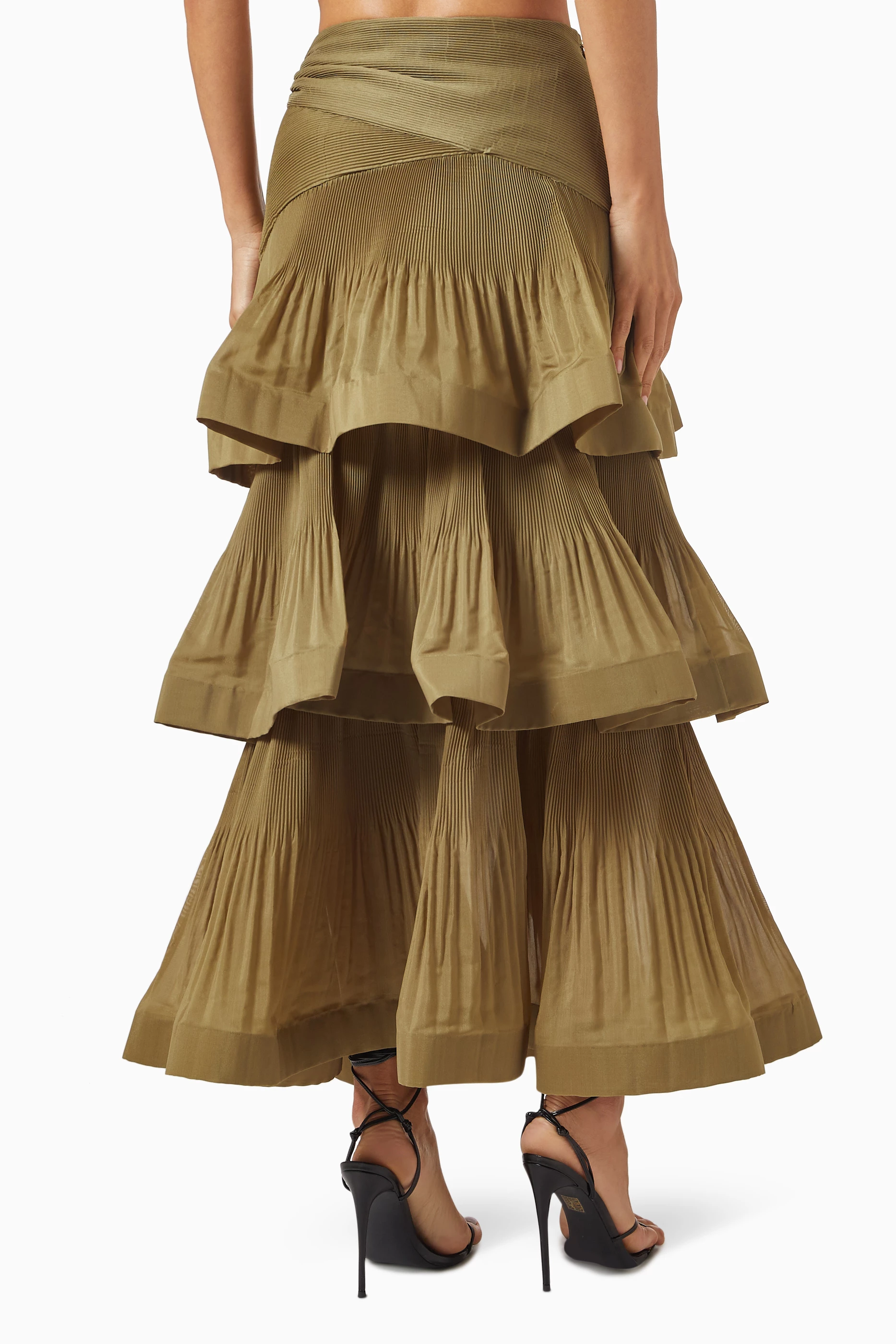 スカート ZIMMERMANN Woman Skirt Green 2821SR251 MINT Zimmermann - Everley Tiered Green Watercolor Floral Midi Skirt