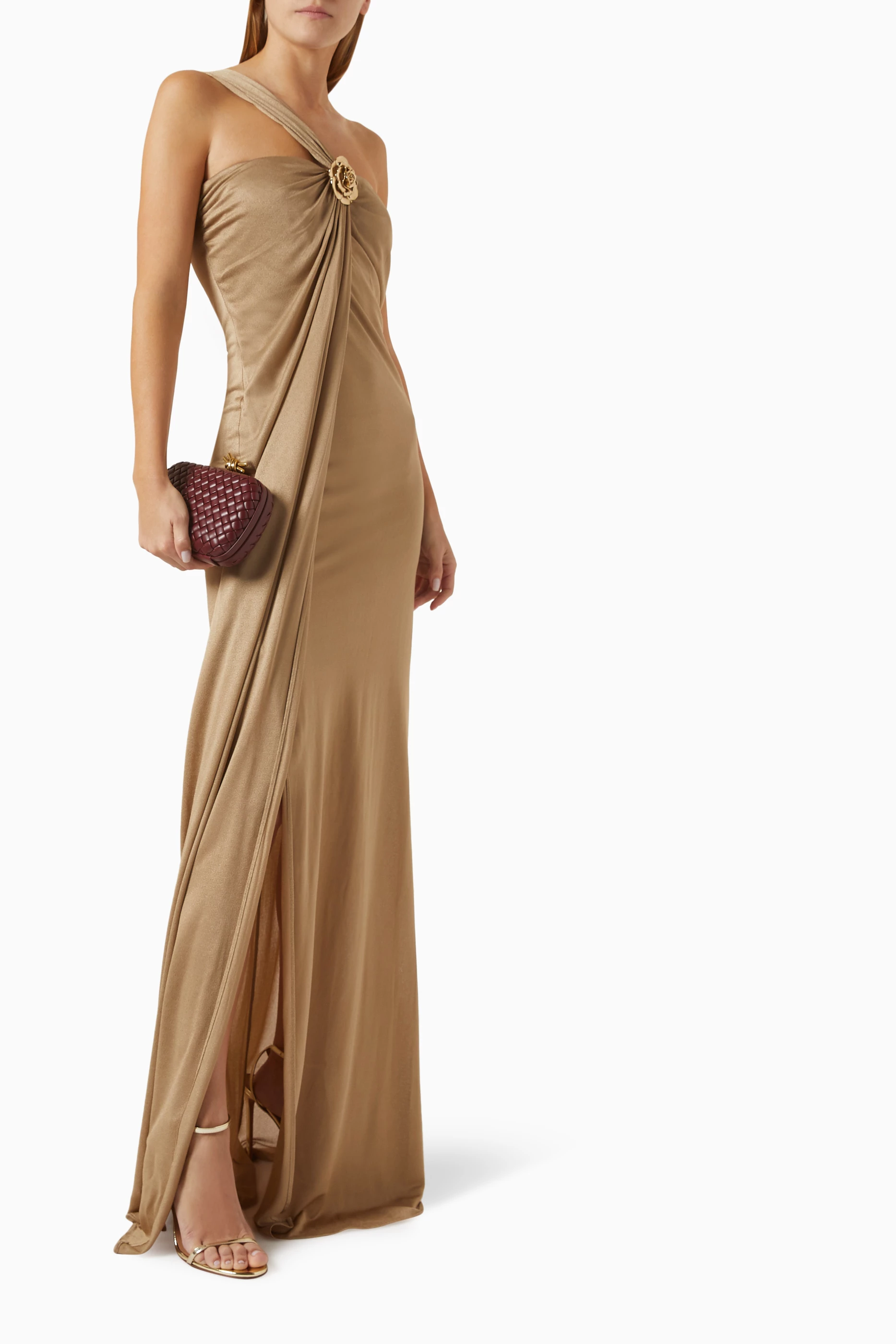 Buy Blumarine Neutral One-shoulder Metal-pin Maxi Dress in