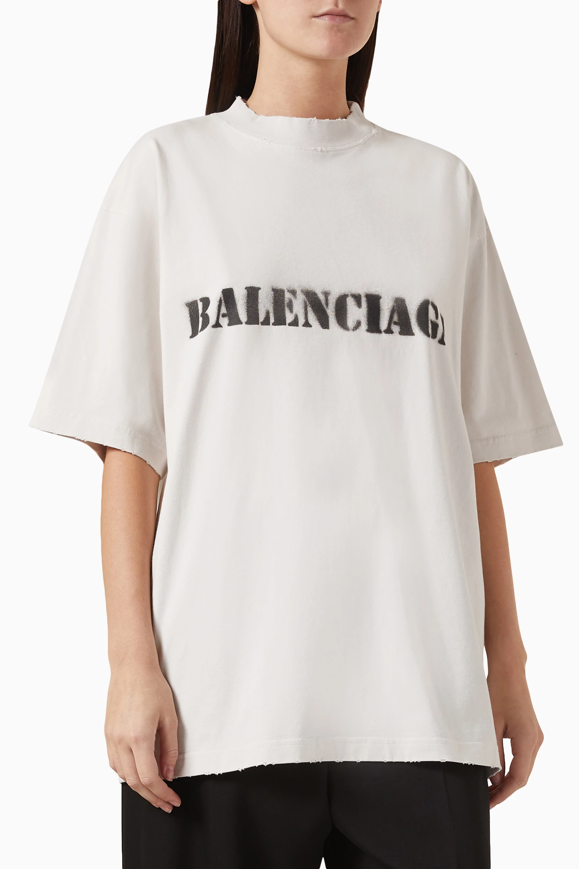 Buy Balenciaga White Unisex Stencil Type Medium-fit T-shirt