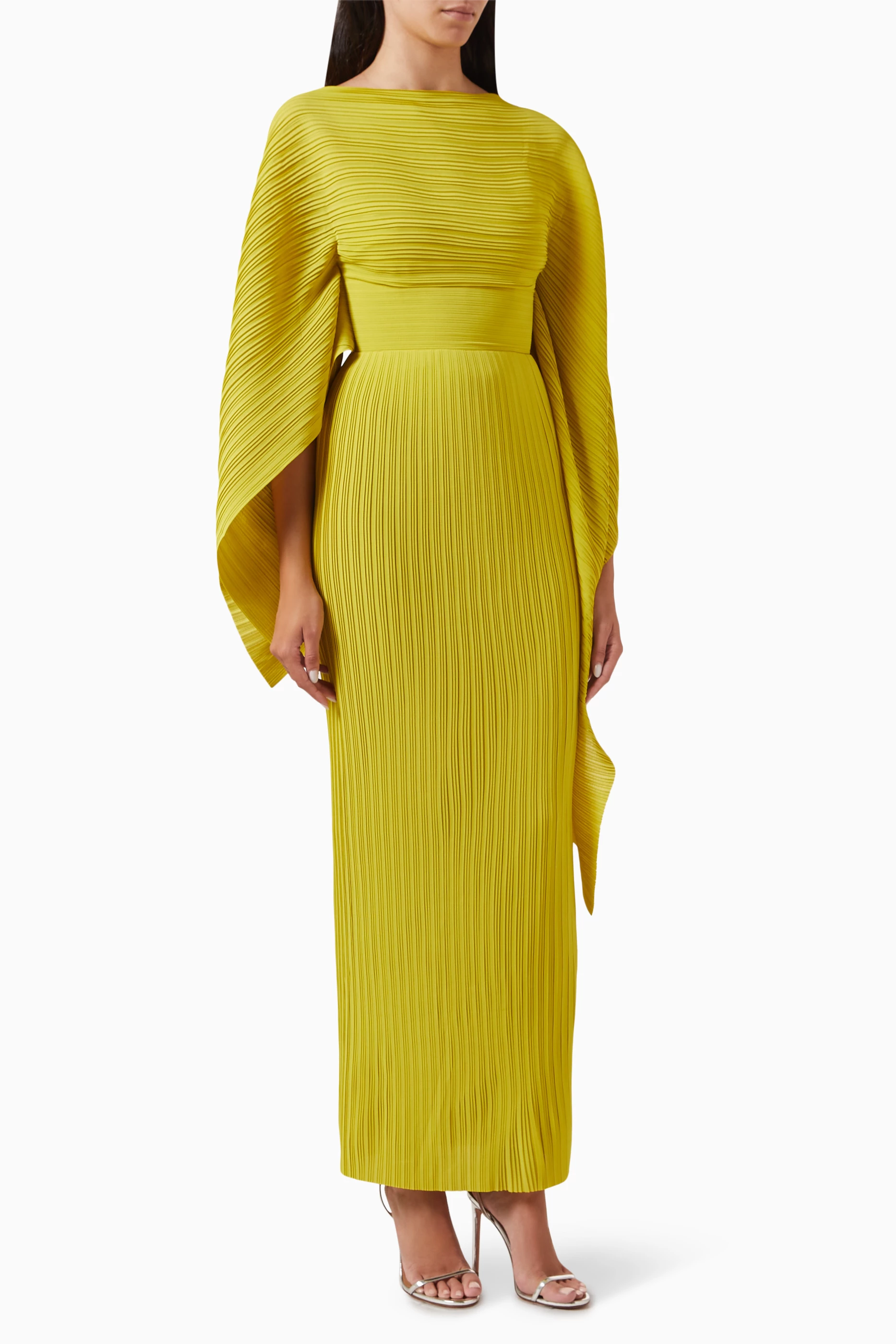 Buy Solace London Green Adami Cape-sleeve Maxi Dress For