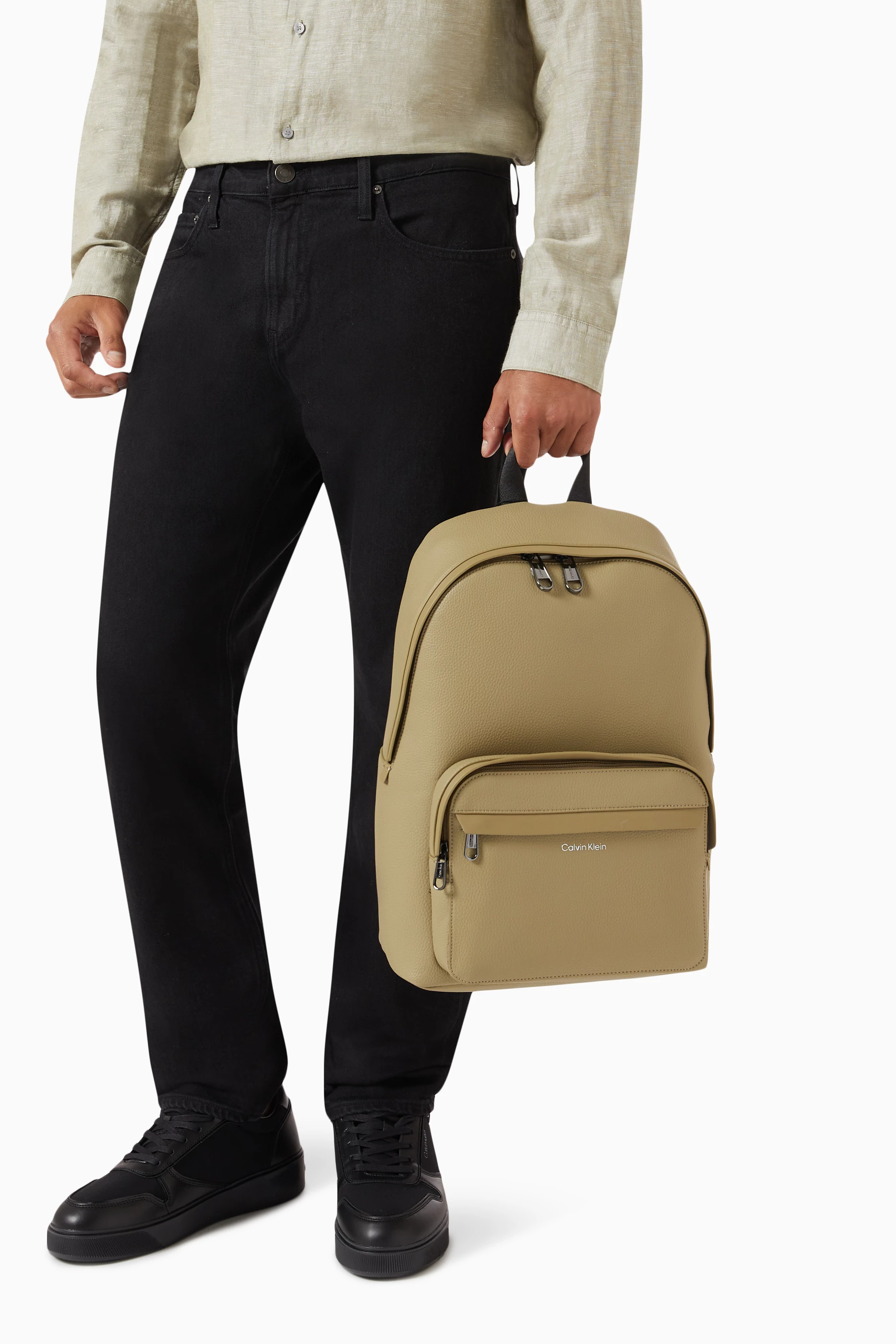 Buy Calvin Klein Neutral Logo Backpack in Faux Leather For Men Online Ounass UAE