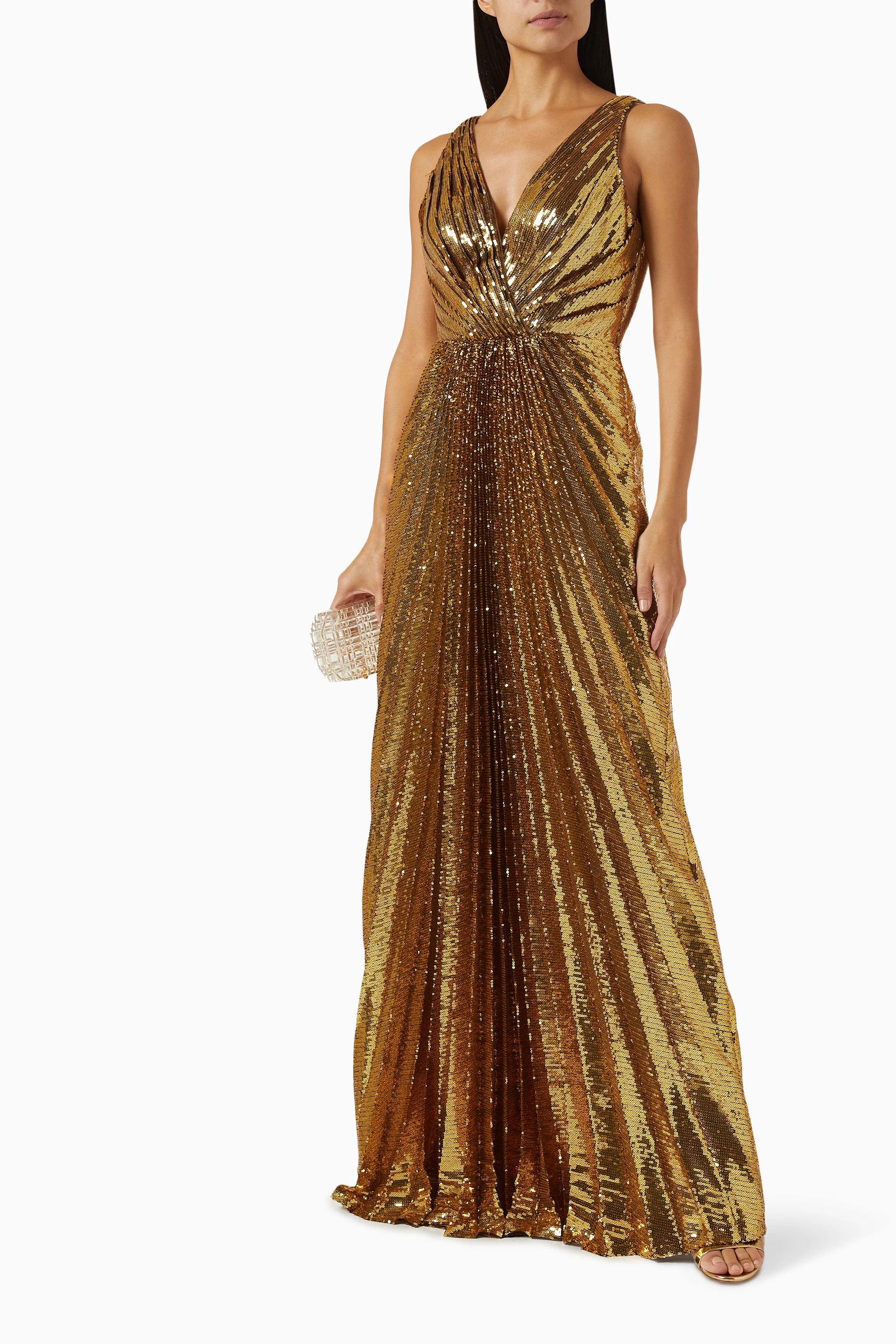 Buy SemSem Gold Sequin embellished Plisse Dress For Women Online Ounass UAE