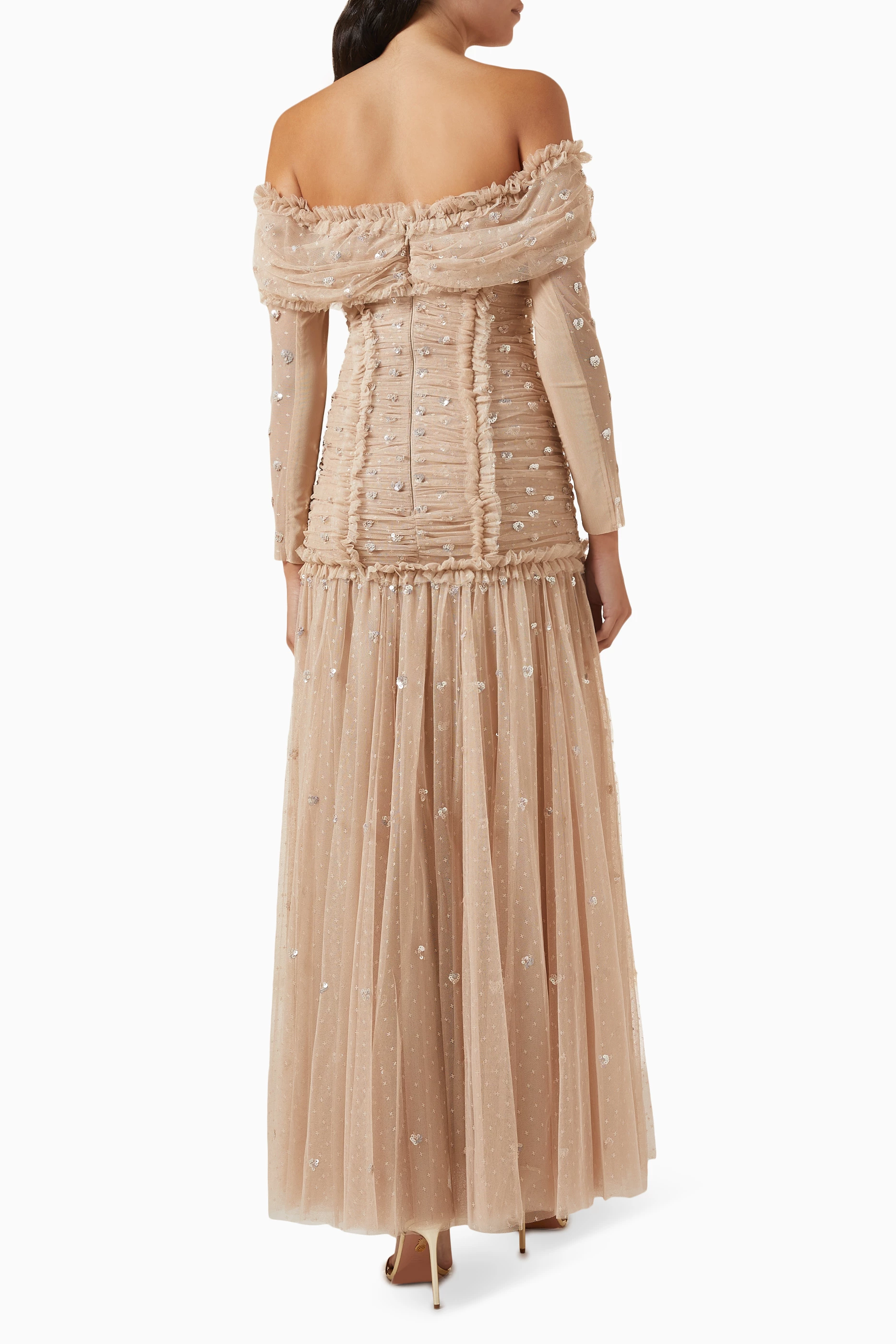 Buy Needle Thread Neutral Love Heart Off Shoulder Gown in Tulle For Women Online Ounass UAE