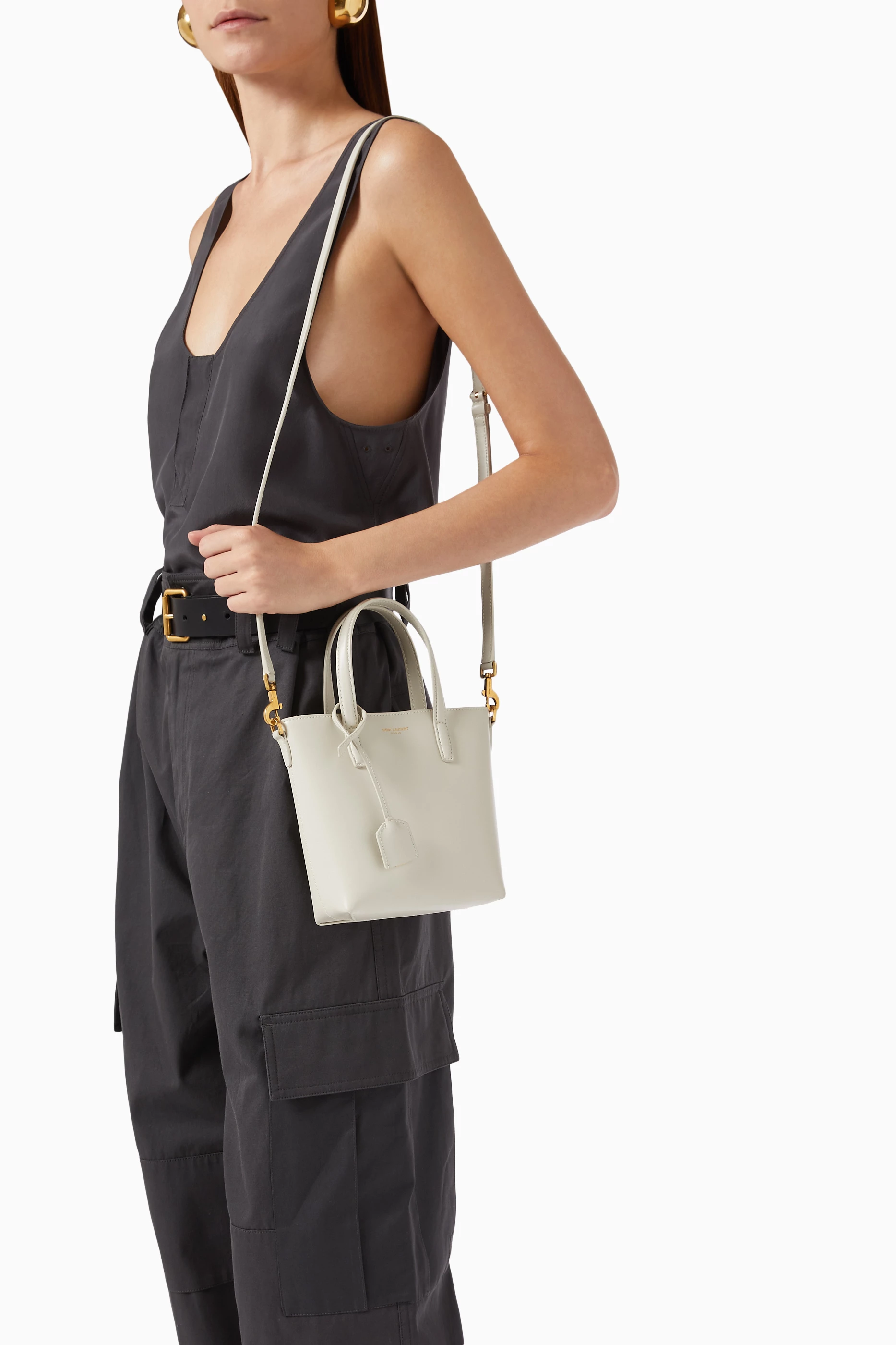 Buy SAINT LAURENT White Toy Shopping Bag in Box Leather For Women Online Ounass UAE