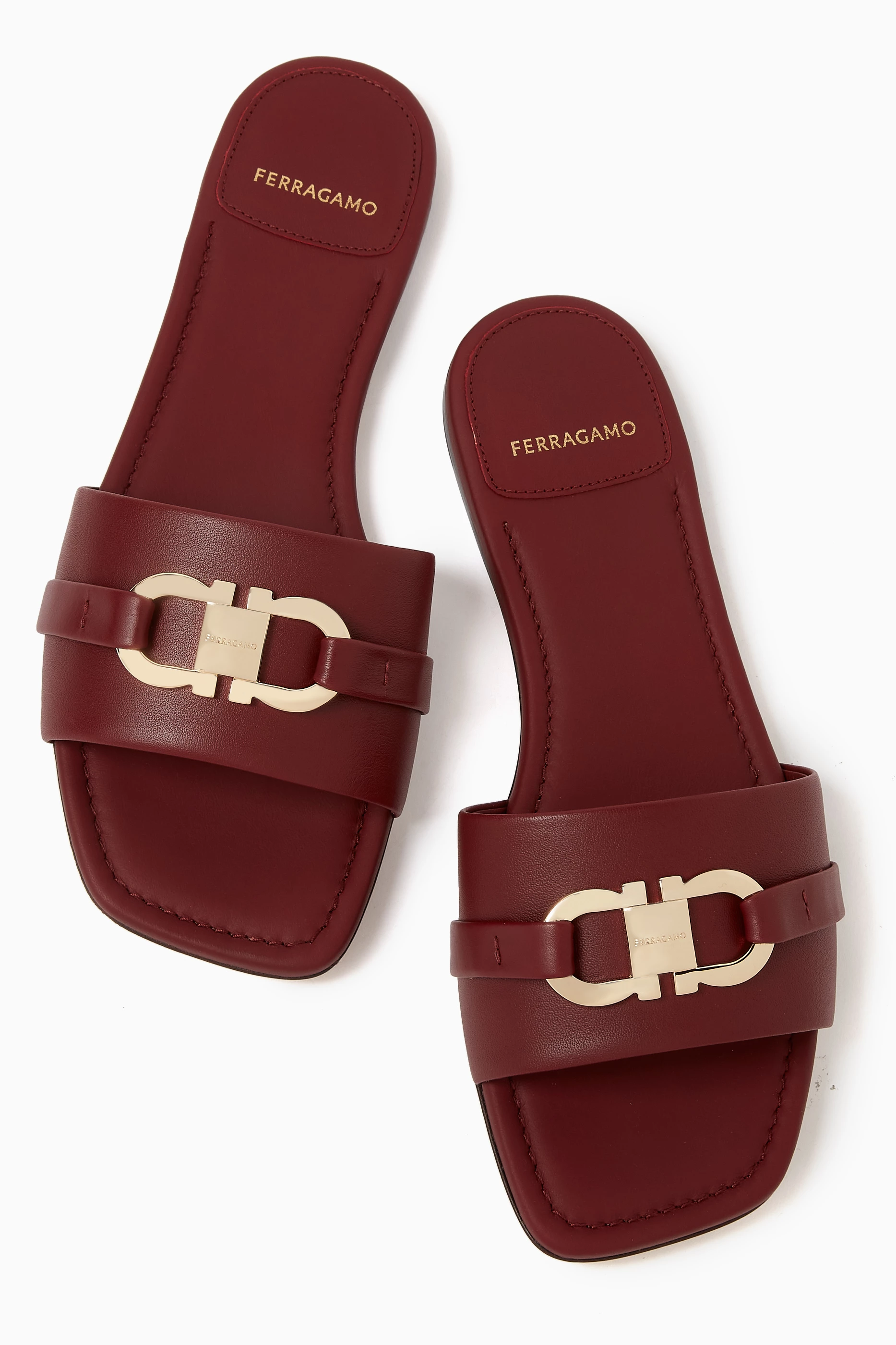 Buy Ferragamo Burgundy Leah Slides in Leather For Women Online Ounass UAE