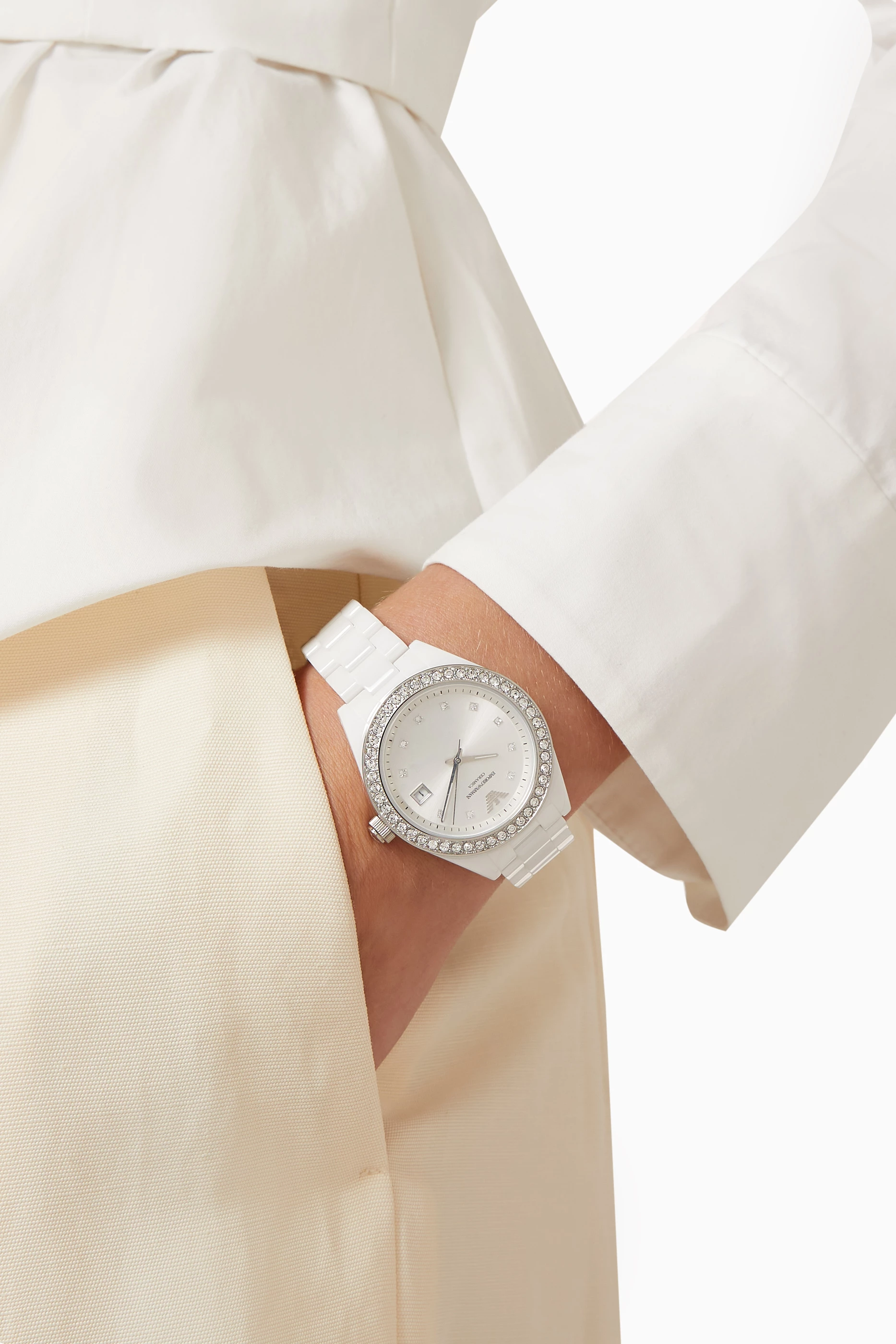 Emporio armani white ceramic watch deals