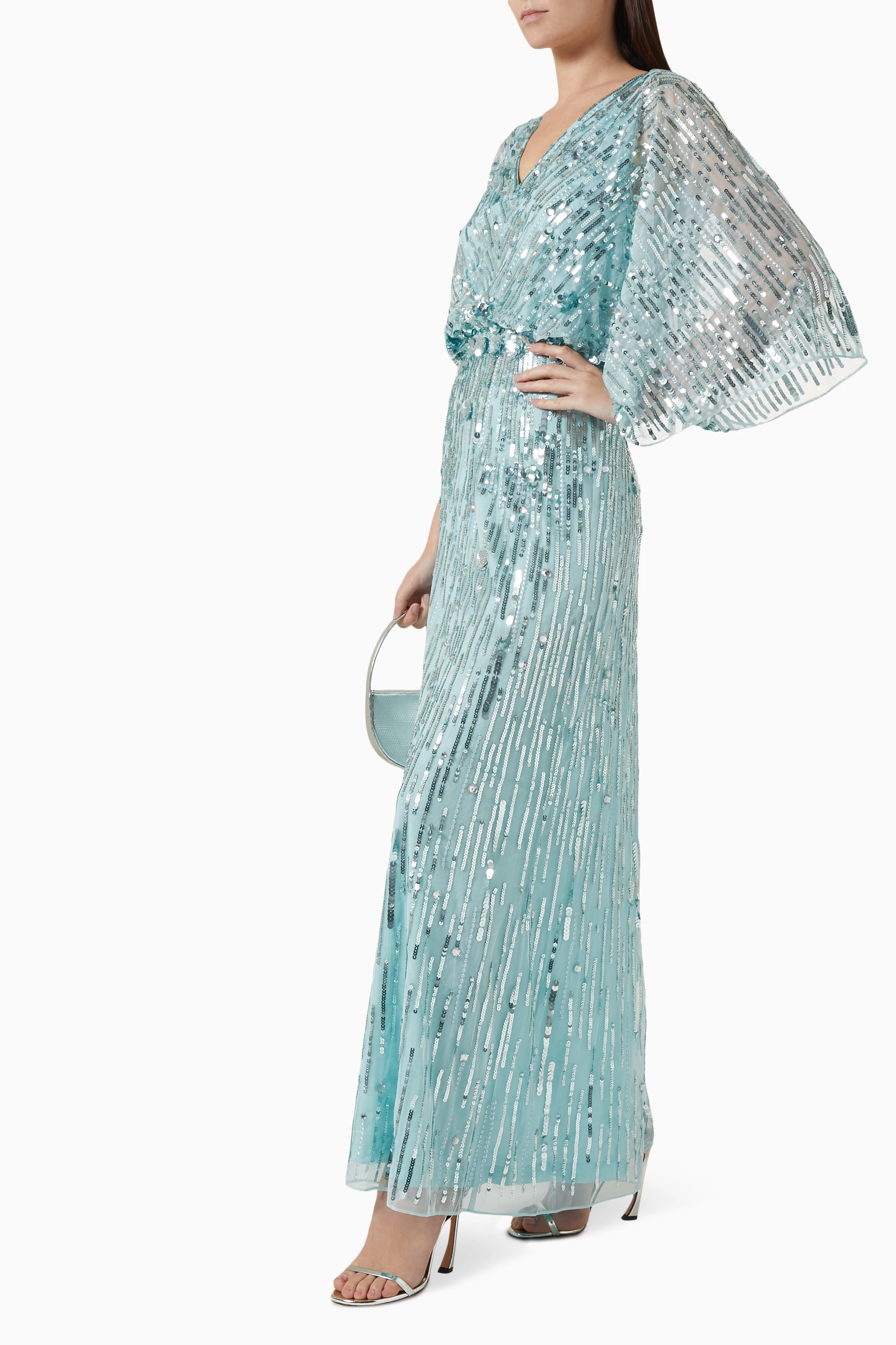 Buy Amelia Rose Blue Sequin embellished Maxi Drsss For Women Online Ounass UAE