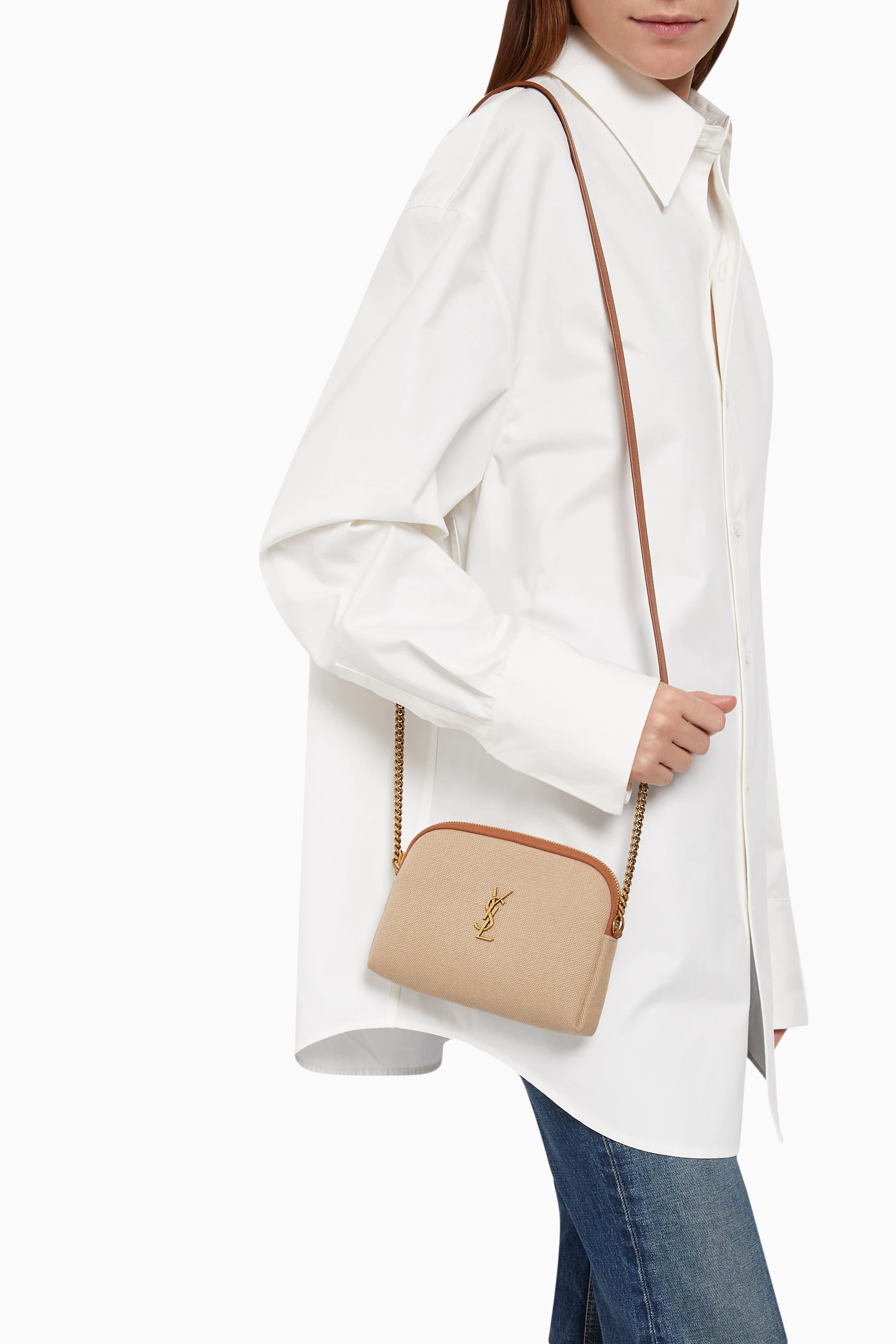 Buy SAINT LAURENT Neutral Mini Gaby Camera Bag in Canvas For
