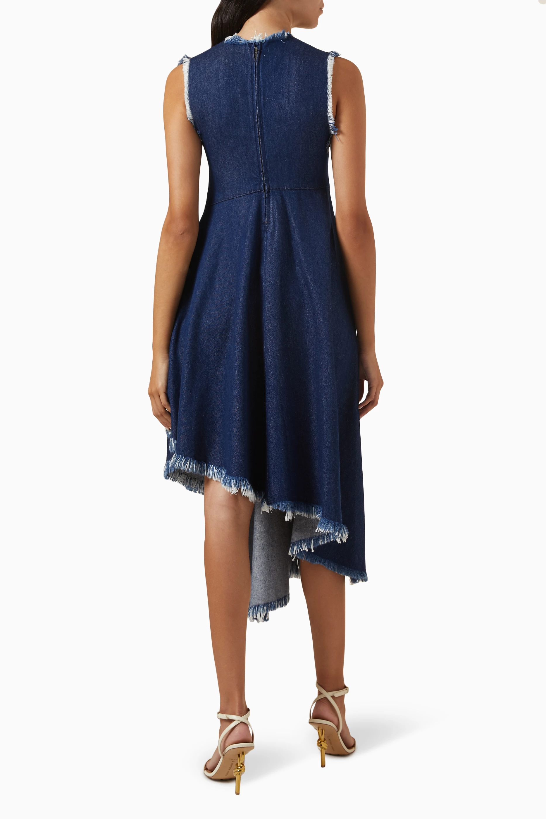 Buy Marques Almeida Blue Asymmetric Frayed Midi Dress in Denim For
