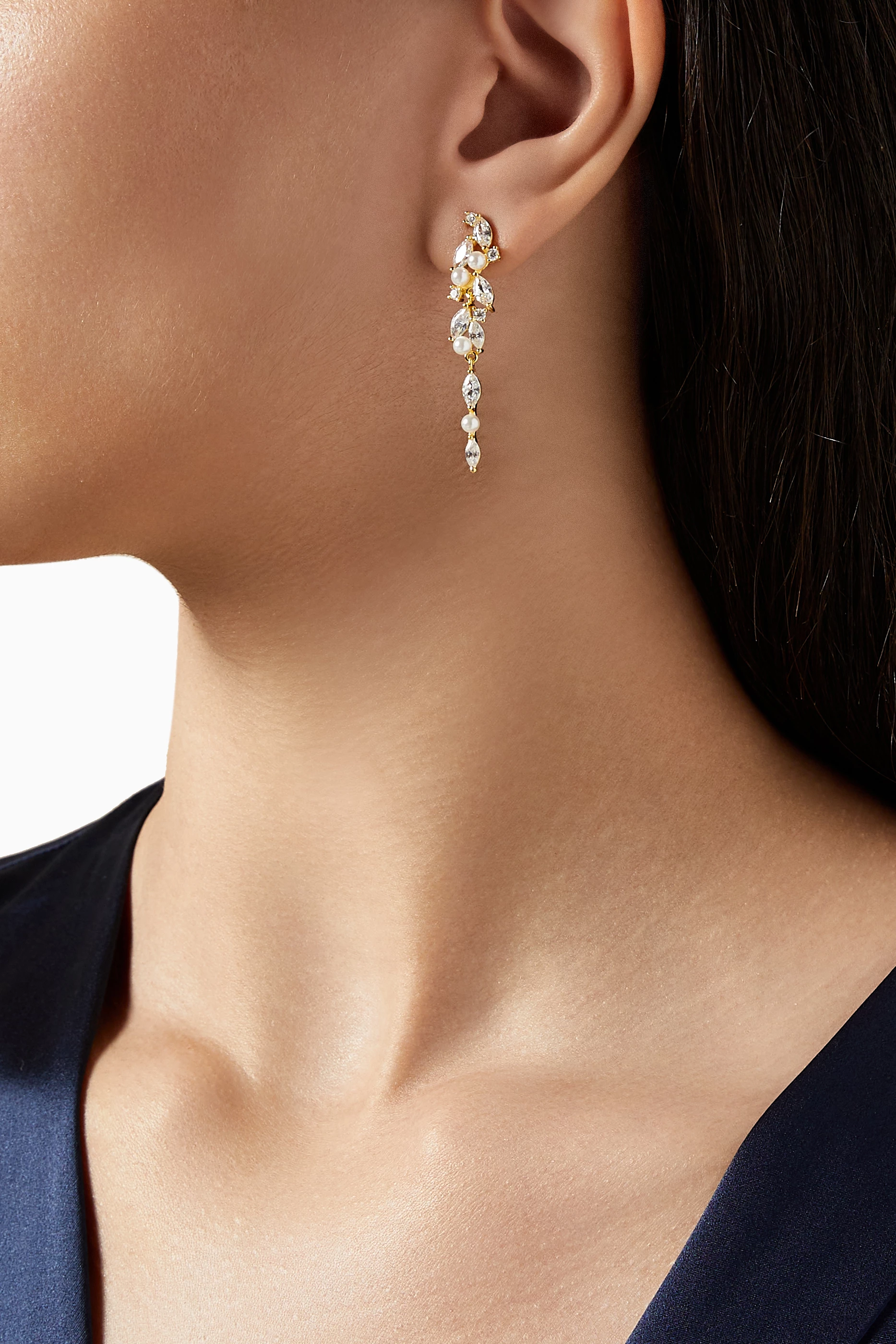 Buy Shashi White Pearl Crystal Drop Earrings in Gold-plated