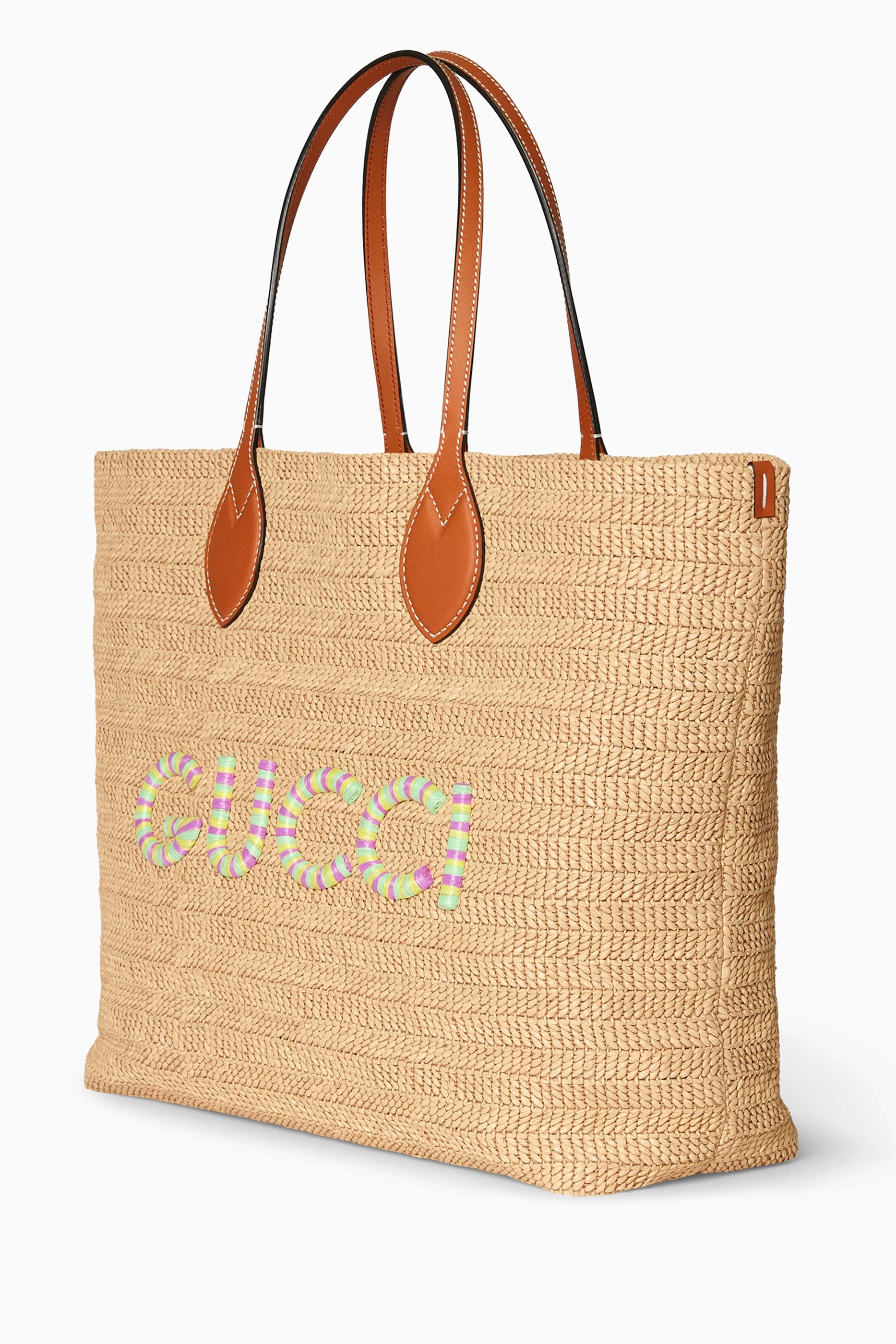 Buy Gucci Neutral Medium Gucci Patch Tote Bag in Raffia For Women Online Ounass UAE