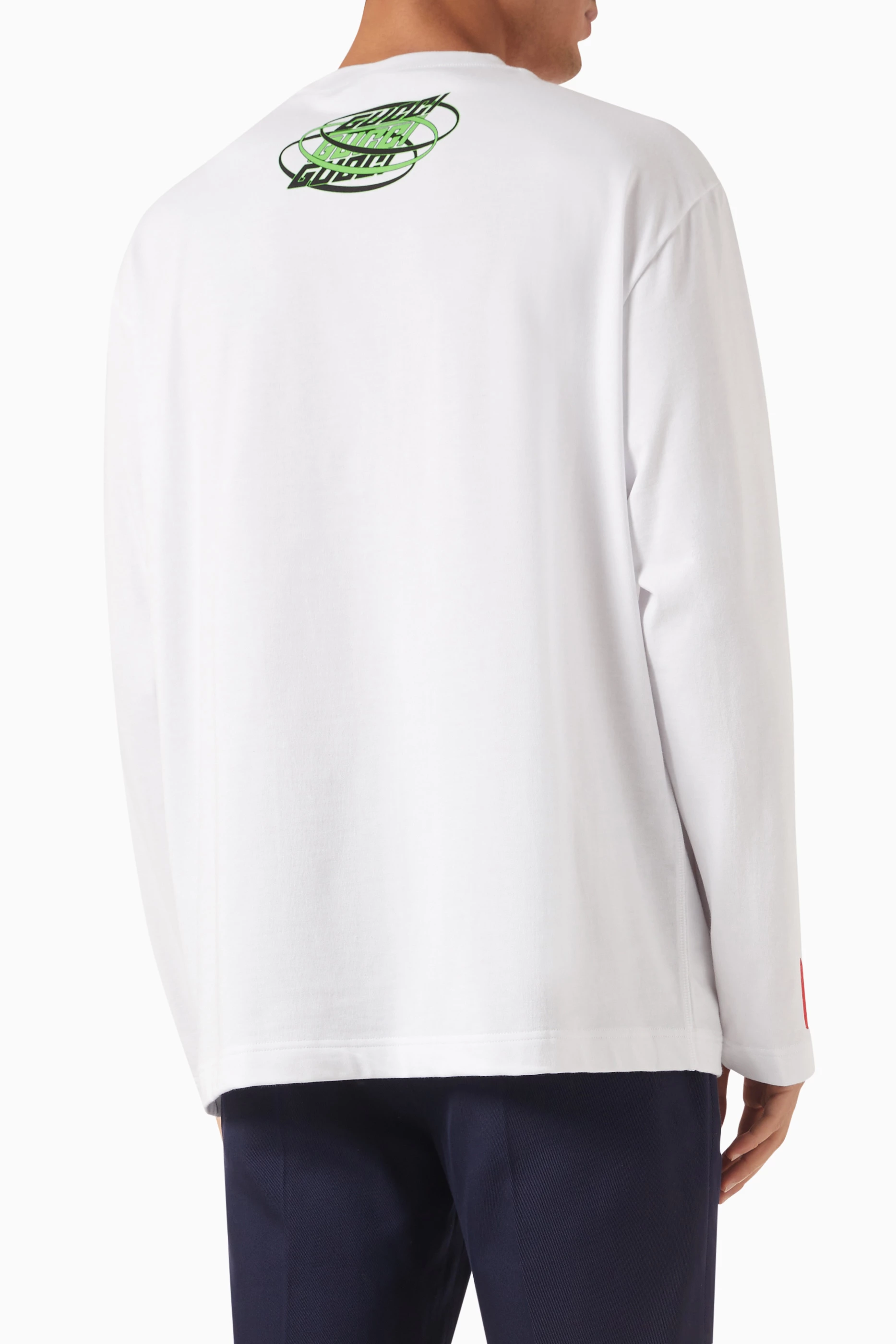 Buy Gucci White Oversized Long sleeve T shirt in Jersey For Men Online Ounass UAE