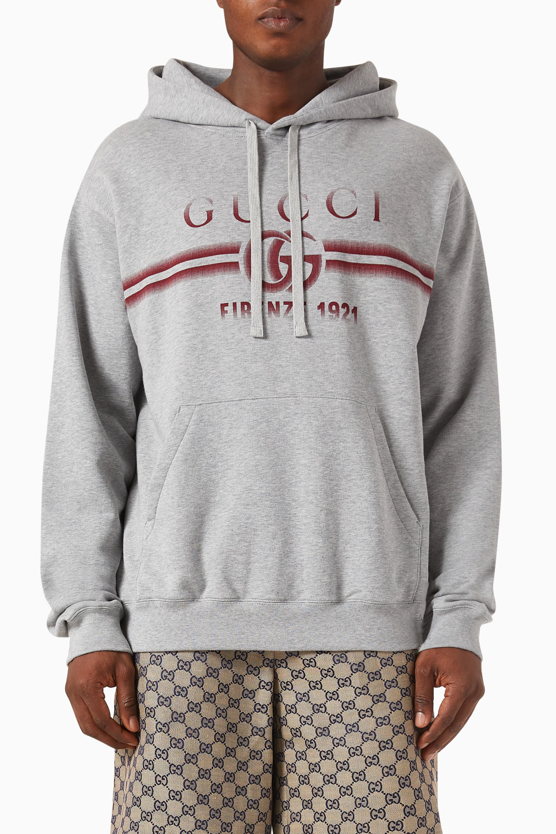 Buy Gucci Grey Logo Hoodie in Cotton jersey For Men Online Ounass UAE