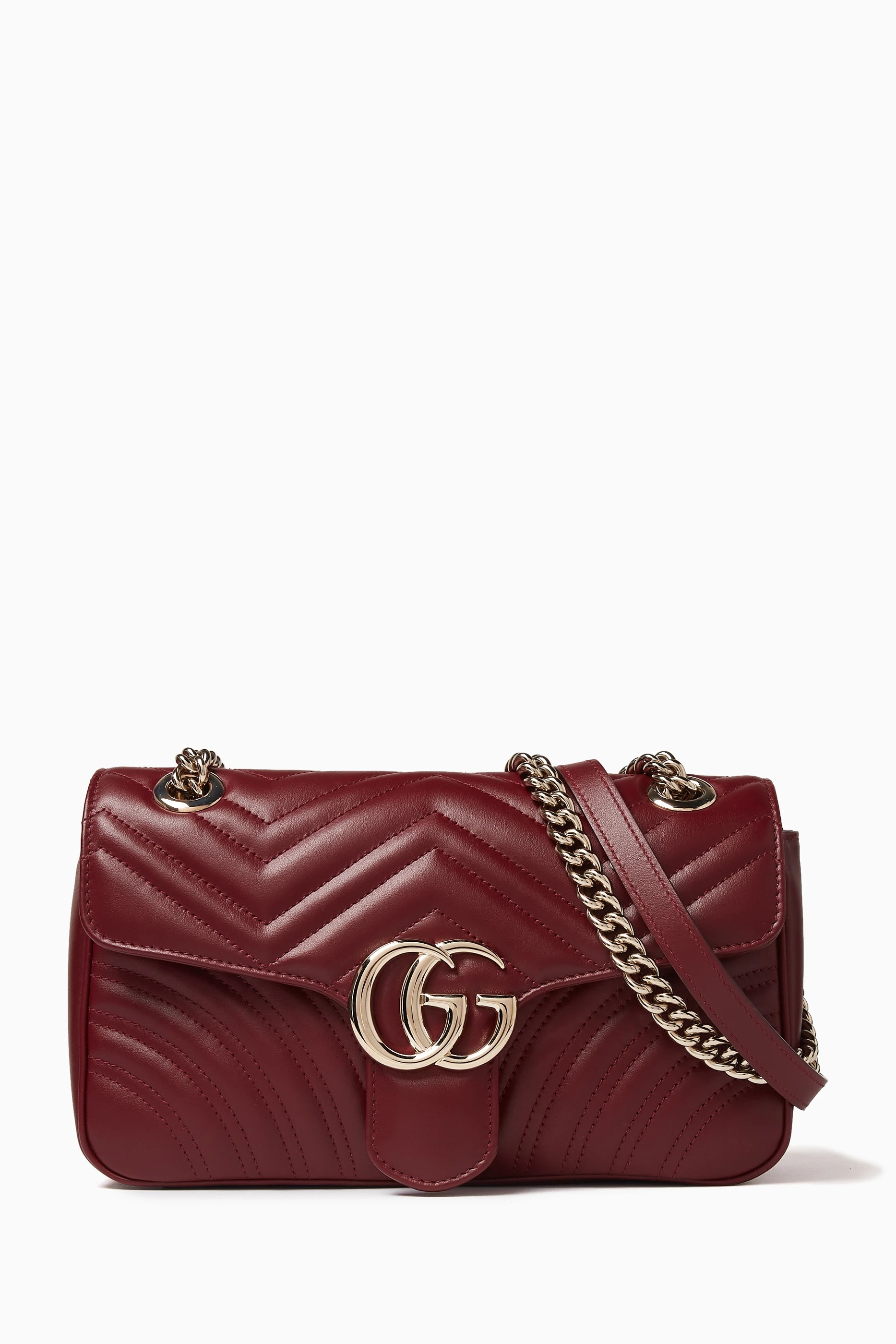 Buy Gucci Burgundy Small GG Marmont Chevron quilted Shoulder Bag in Leather For Women Online Ounass UAE