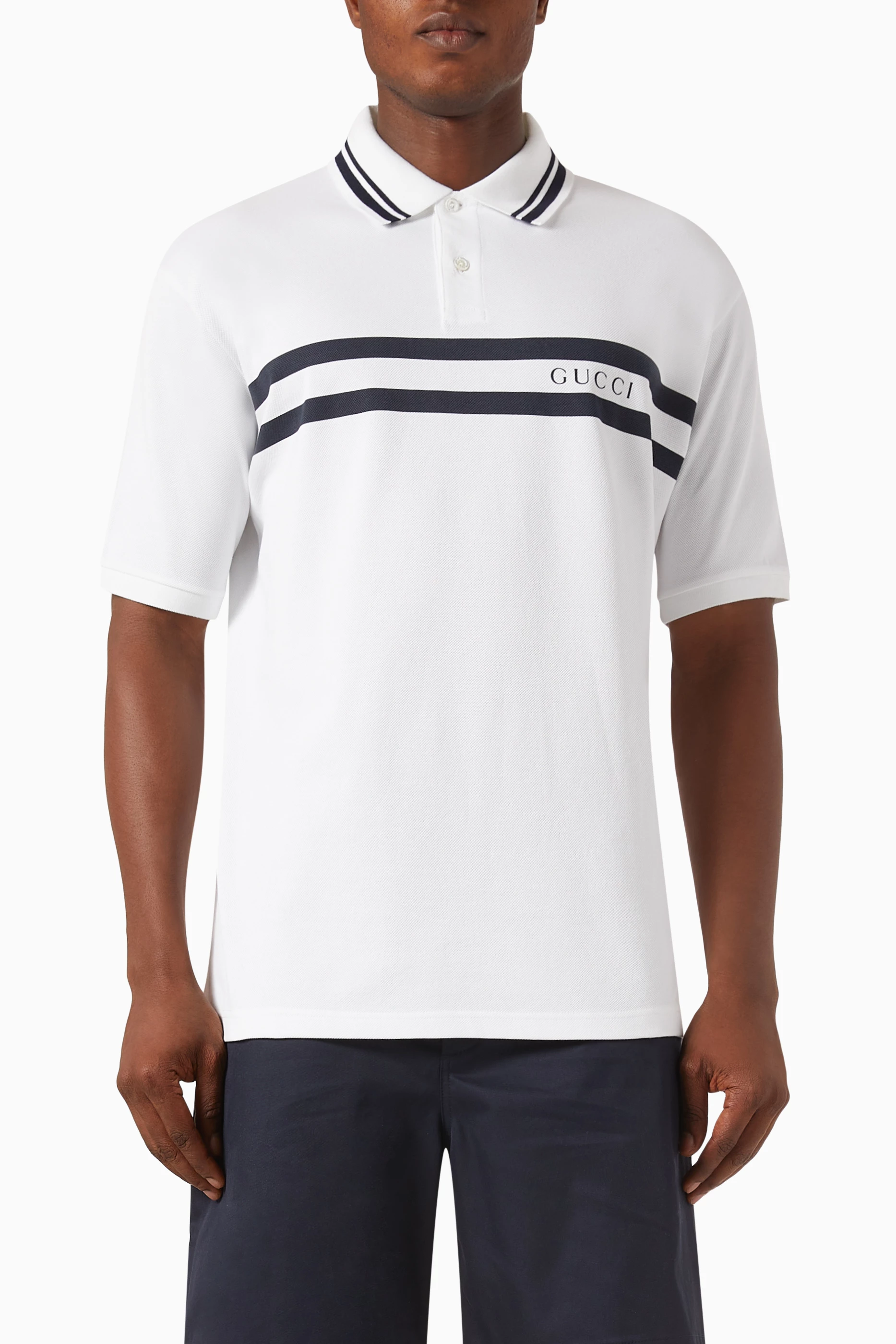 Buy Gucci White Striped Polo Shirt in Cotton piquet For Men Online Ounass UAE