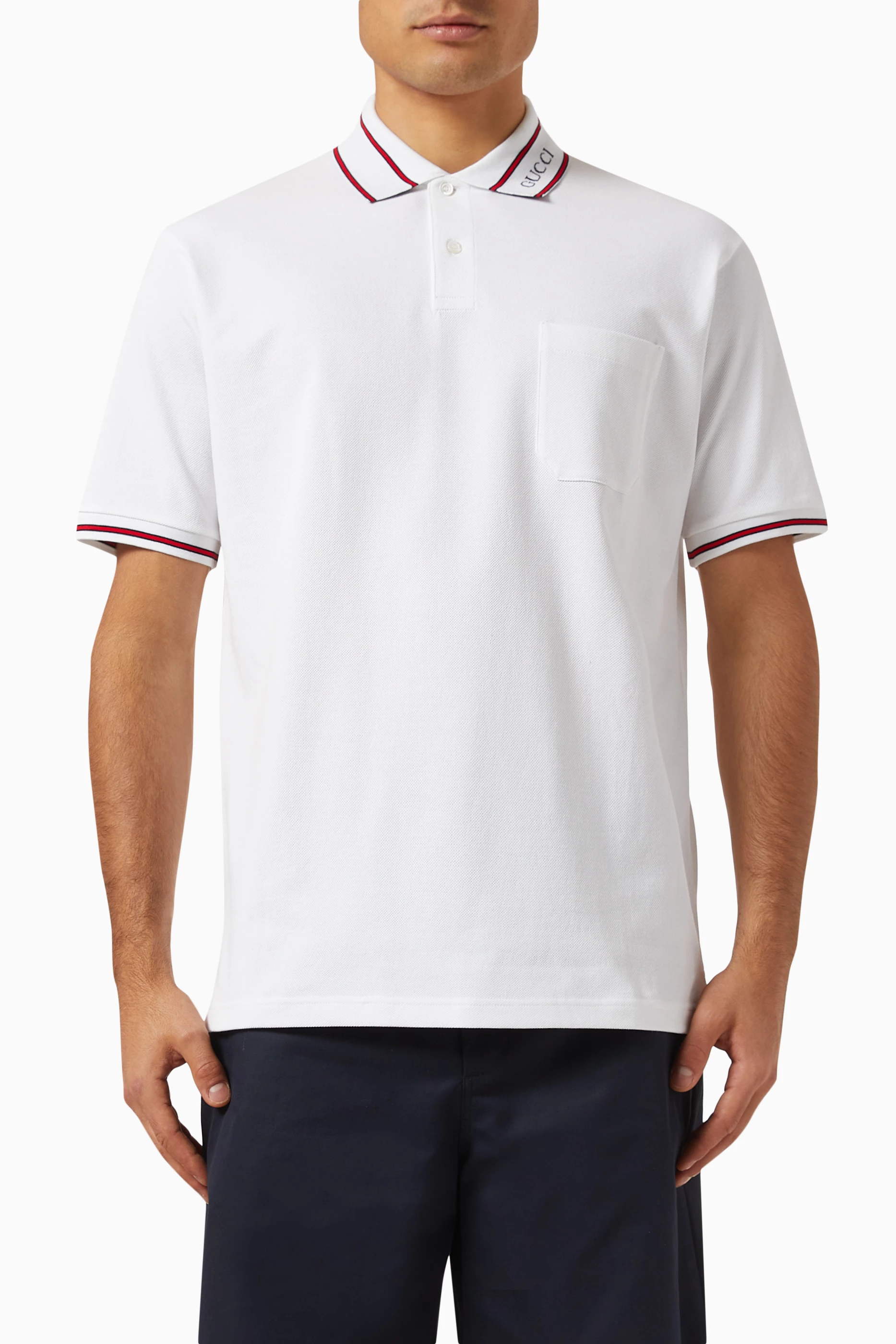 Buy Gucci White Web Polo Shirt in Cotton piquet For Men Online Ounass UAE