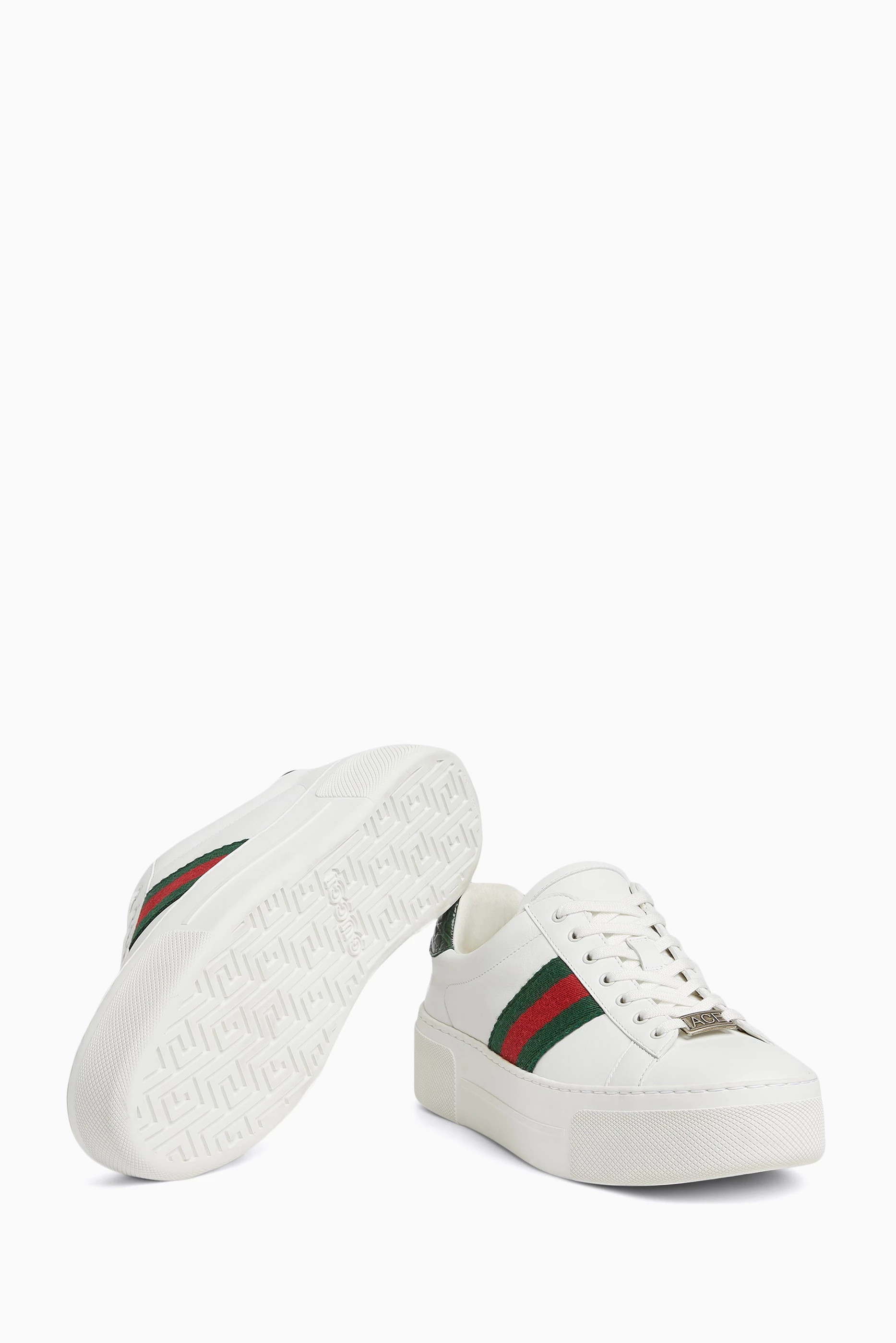 Buy Gucci White Ace Web Low top Sneakers in Leather For Women Online Ounass UAE