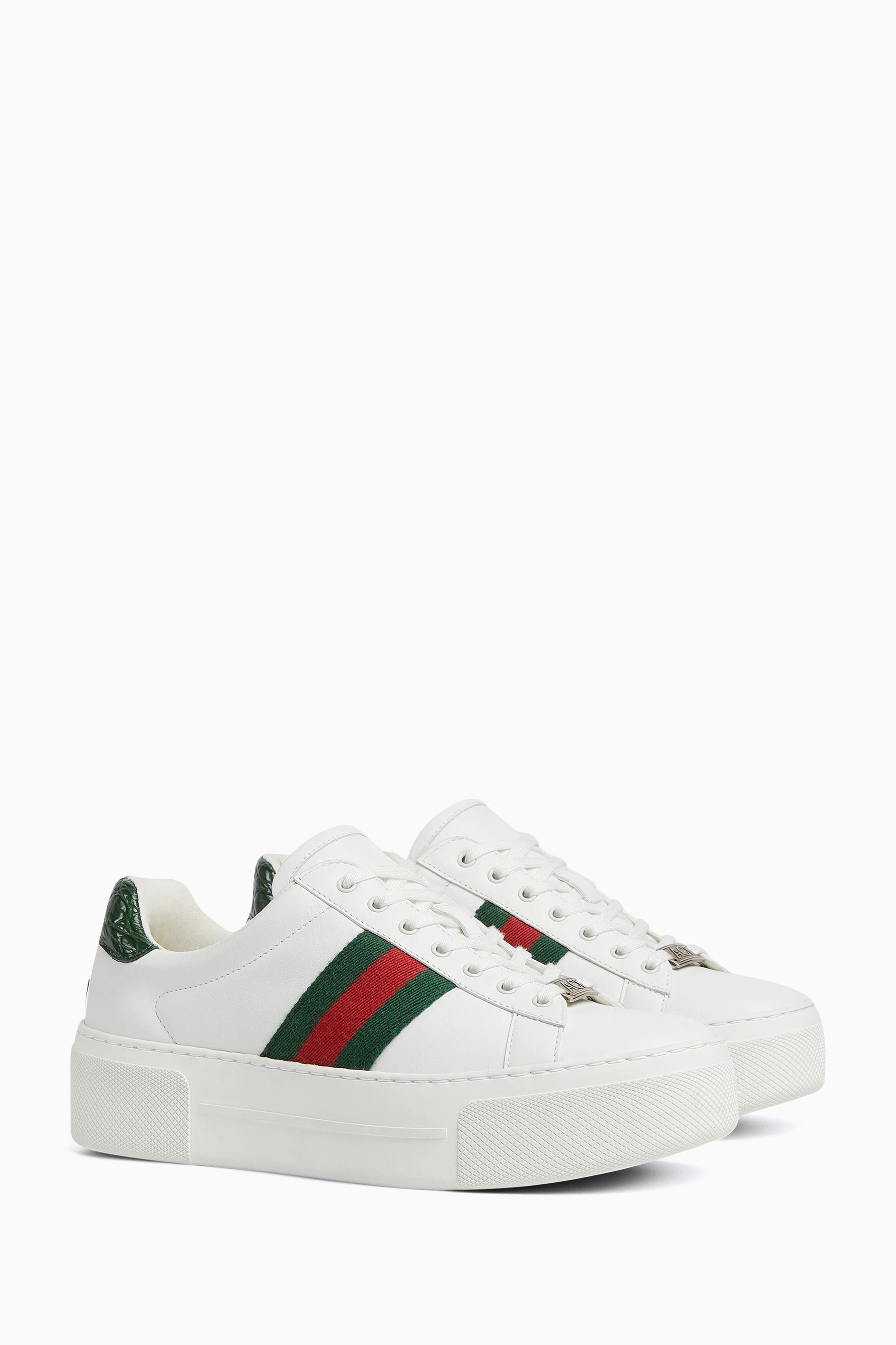 Buy Gucci White Ace Web Low top Sneakers in Leather For Women Online Ounass UAE