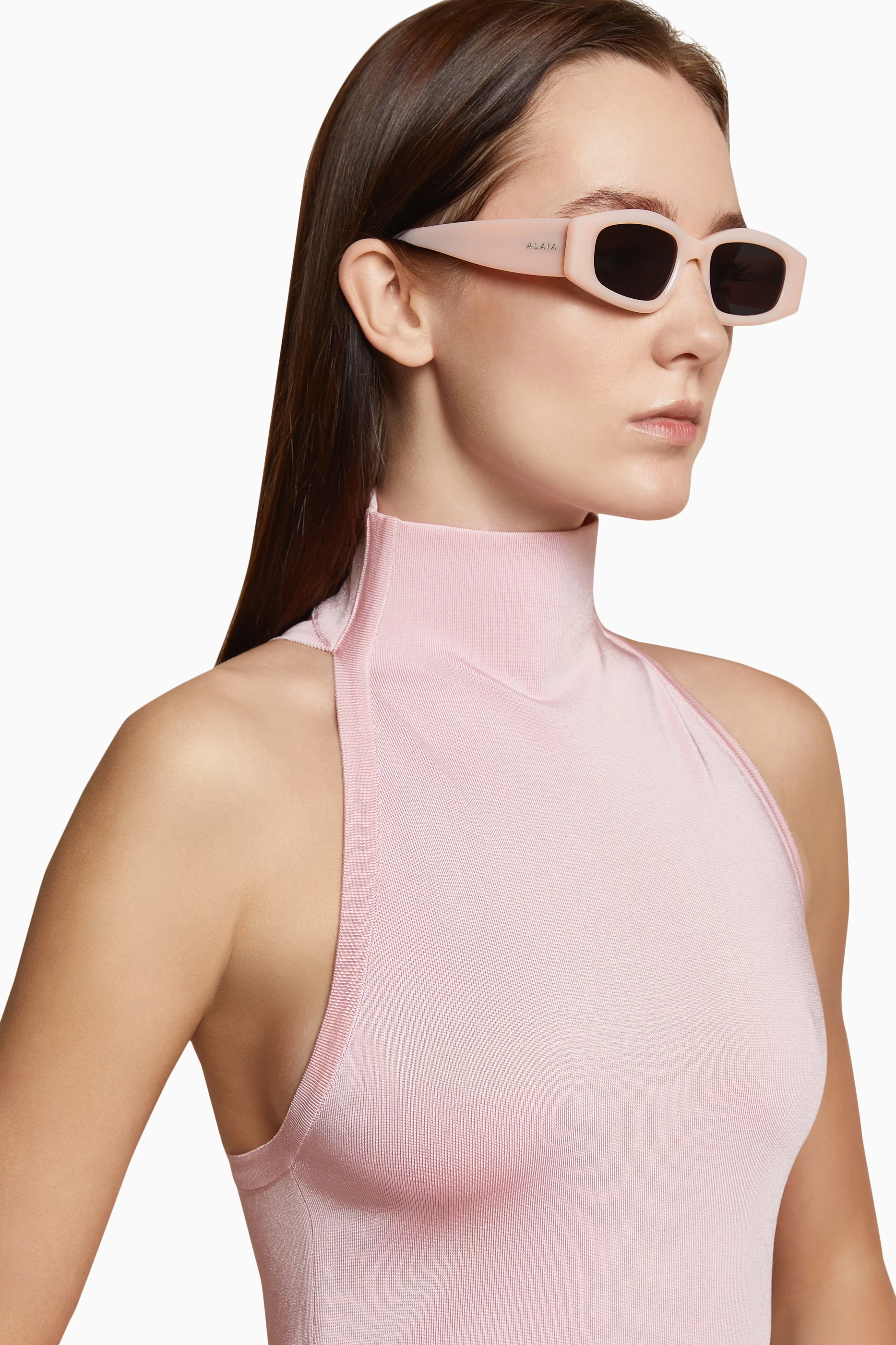 Buy Alaïa Pink Geometric Sunglasses in Recycled Acetate For 