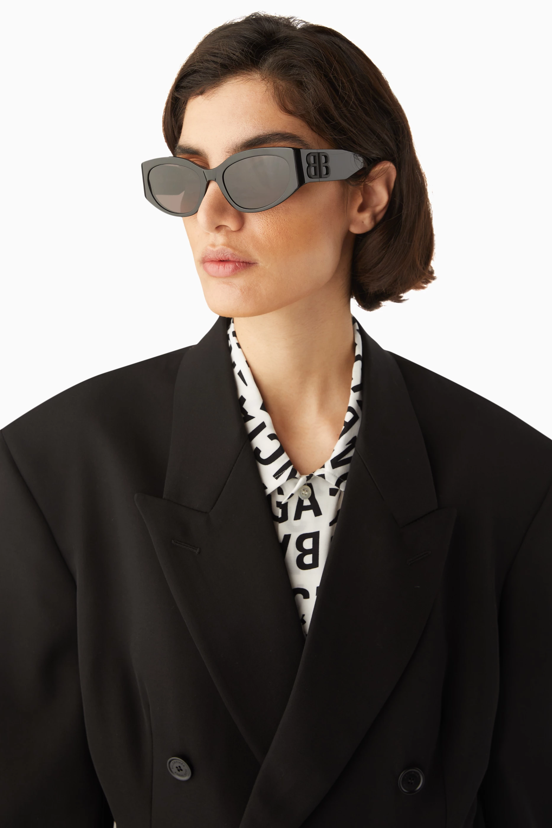 Buy Balenciaga Black Cat-eye Sunglasses in Recycled Acetate For