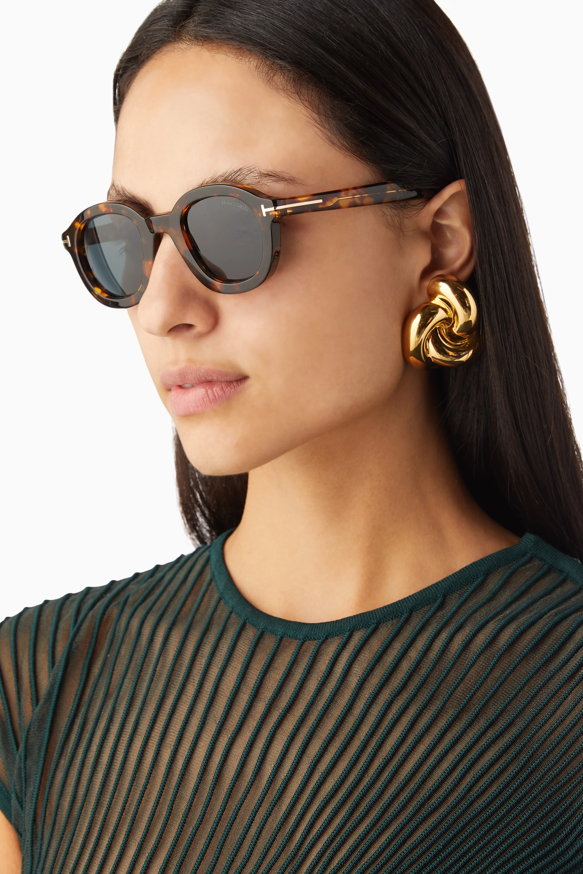 Buy Tom Ford Brown Raffa Round Sunglasses in Acetate For Women Online Ounass UAE