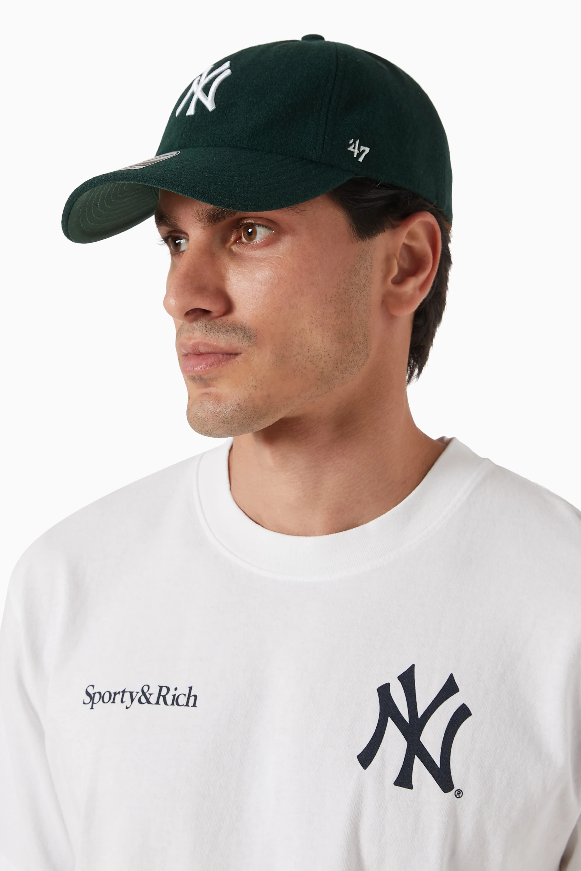 Buy Sporty & Rich Green Yankees Serif Hat in Wool For Men
