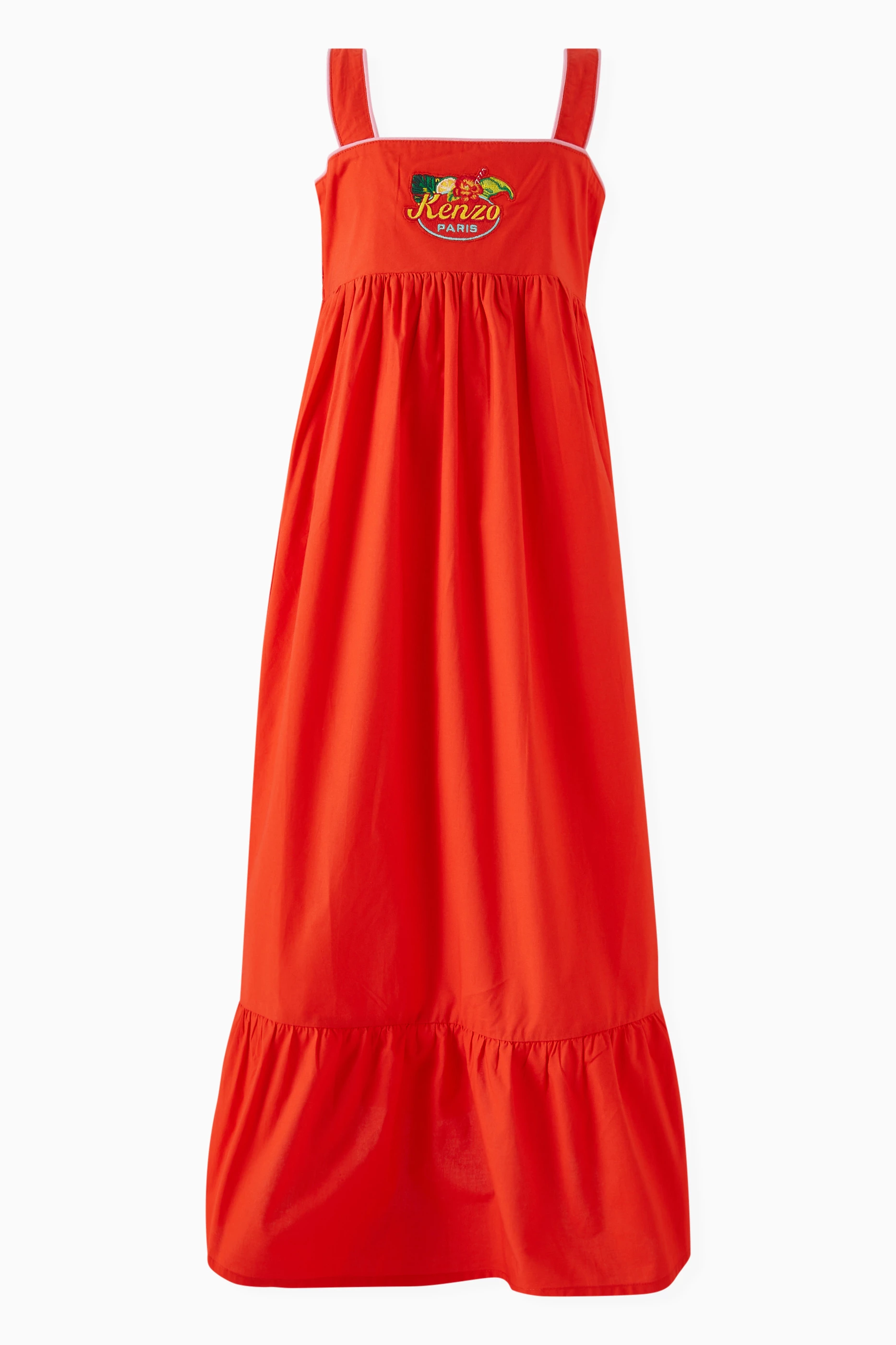 Buy KENZO KIDS Red Logo Patch Flared Dress in Cotton For Girls