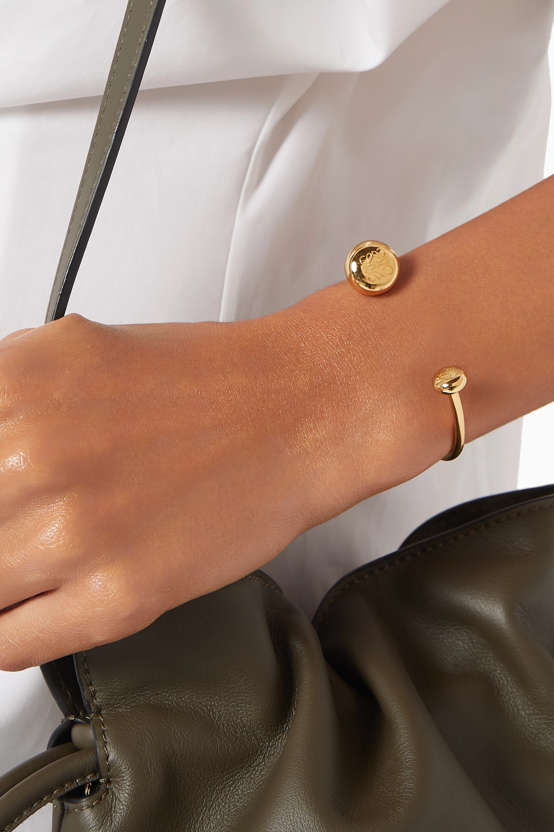 Buy LOEWE Gold Anagram Pebble Cuff in Sterling Silver For