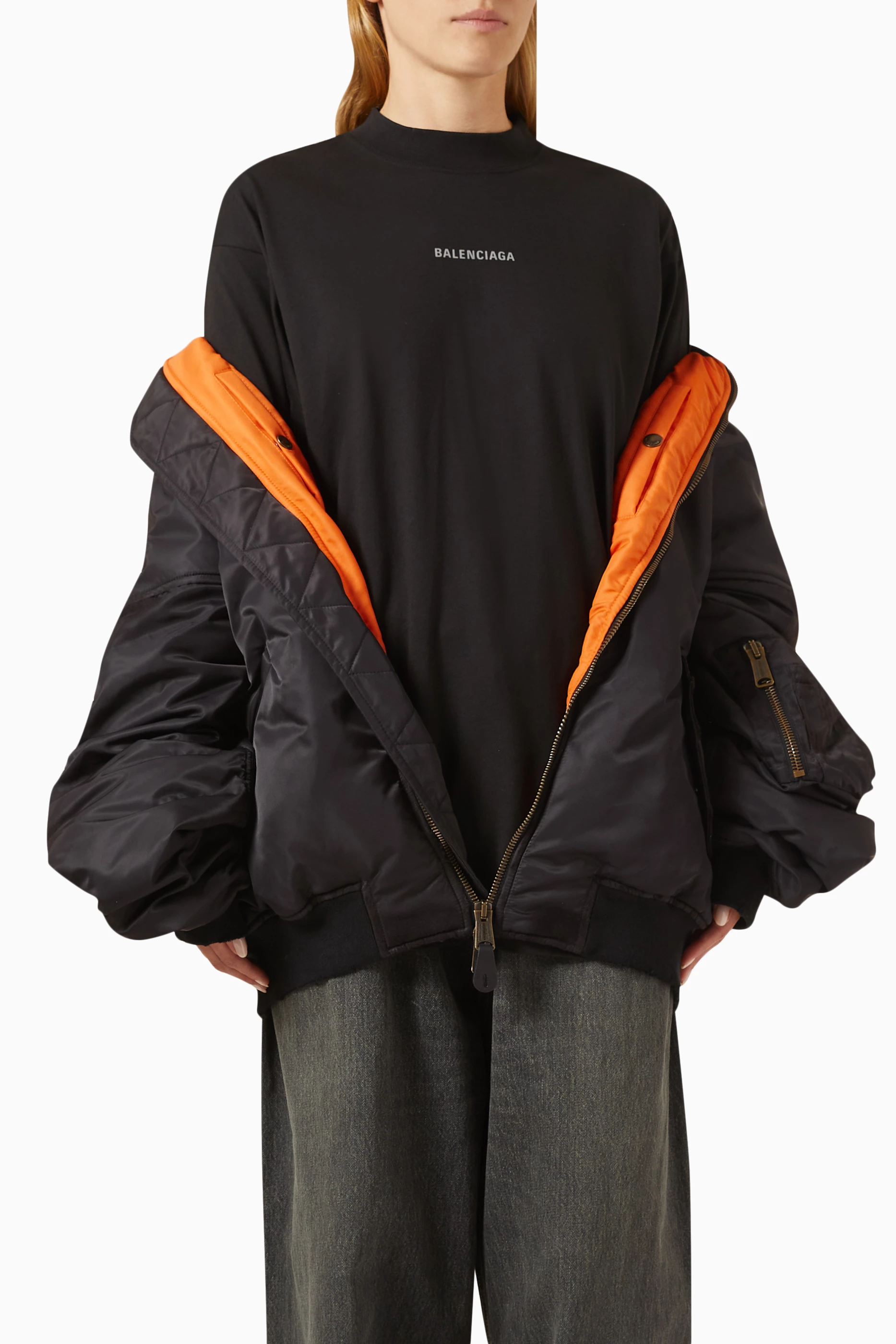 ジャケット・アウター BALENCIAGA off shoulder bomber S Off Shoulder technical bomber jacket in green - Balenciaga
