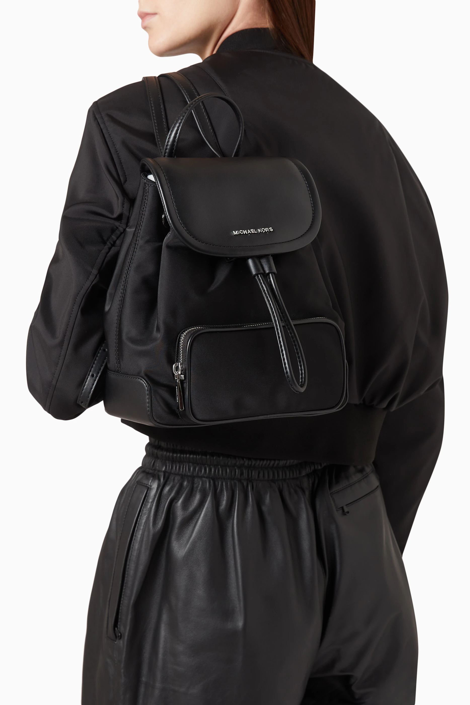 Buy Michael Kors Black Small Cara Backpack in Nylon For 