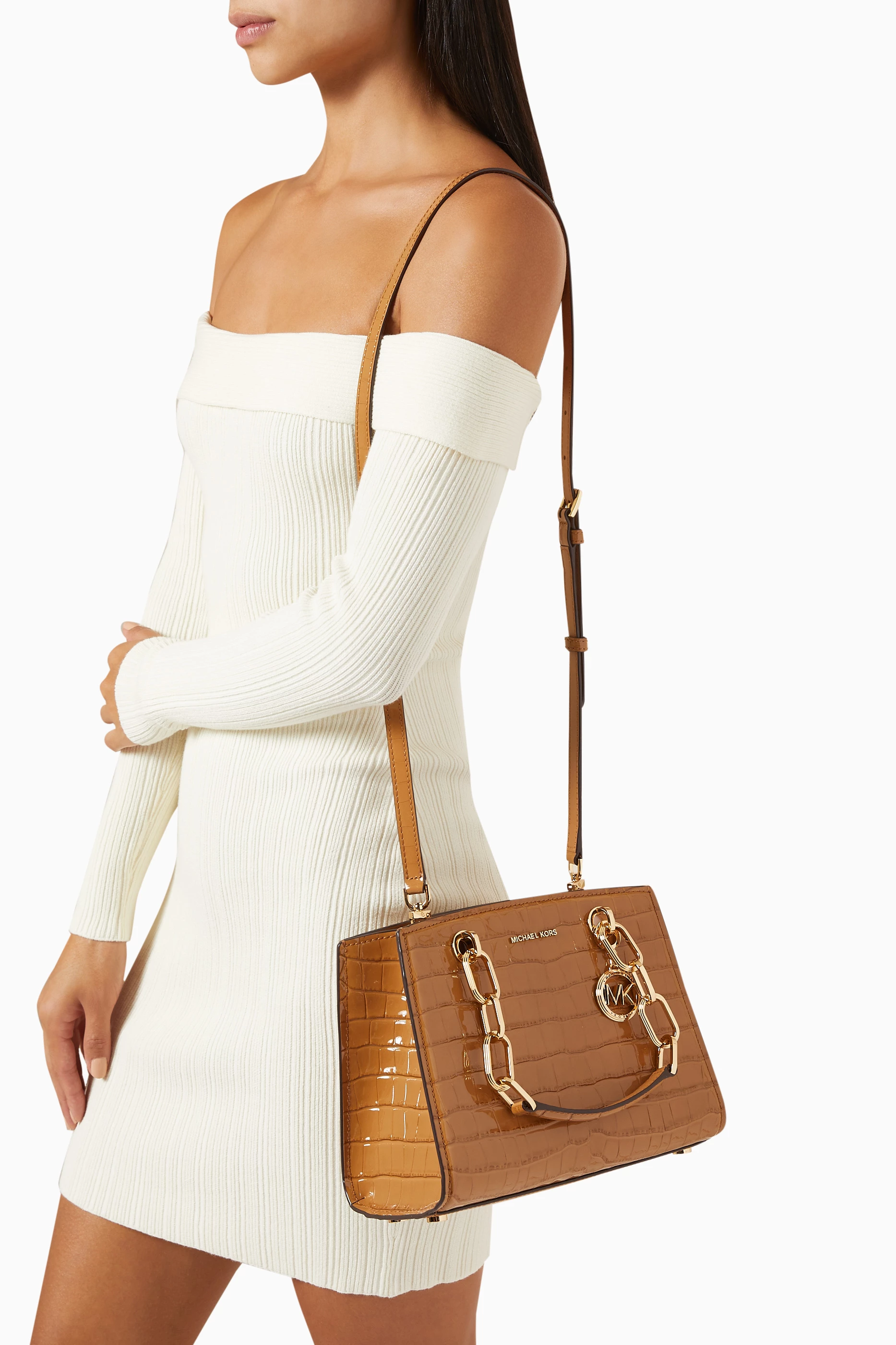 Buy Michael Kors Brown Small Cynthia Satchel Bag in Croc embossed Leather For Women Online Ounass UAE
