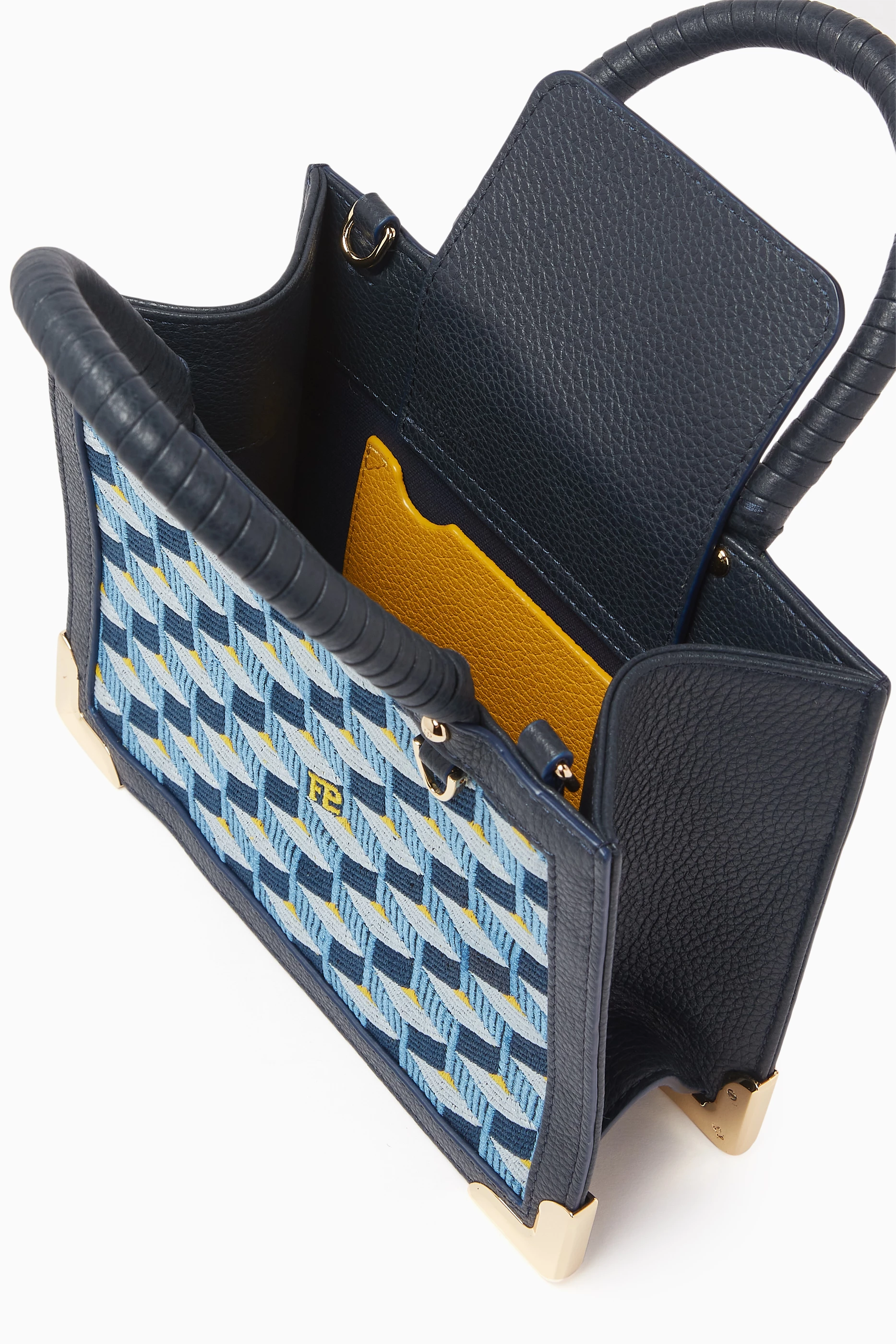 Buy Fauré Le Page Blue SagaCity 18 Tote Bag in Jacquard & Leather