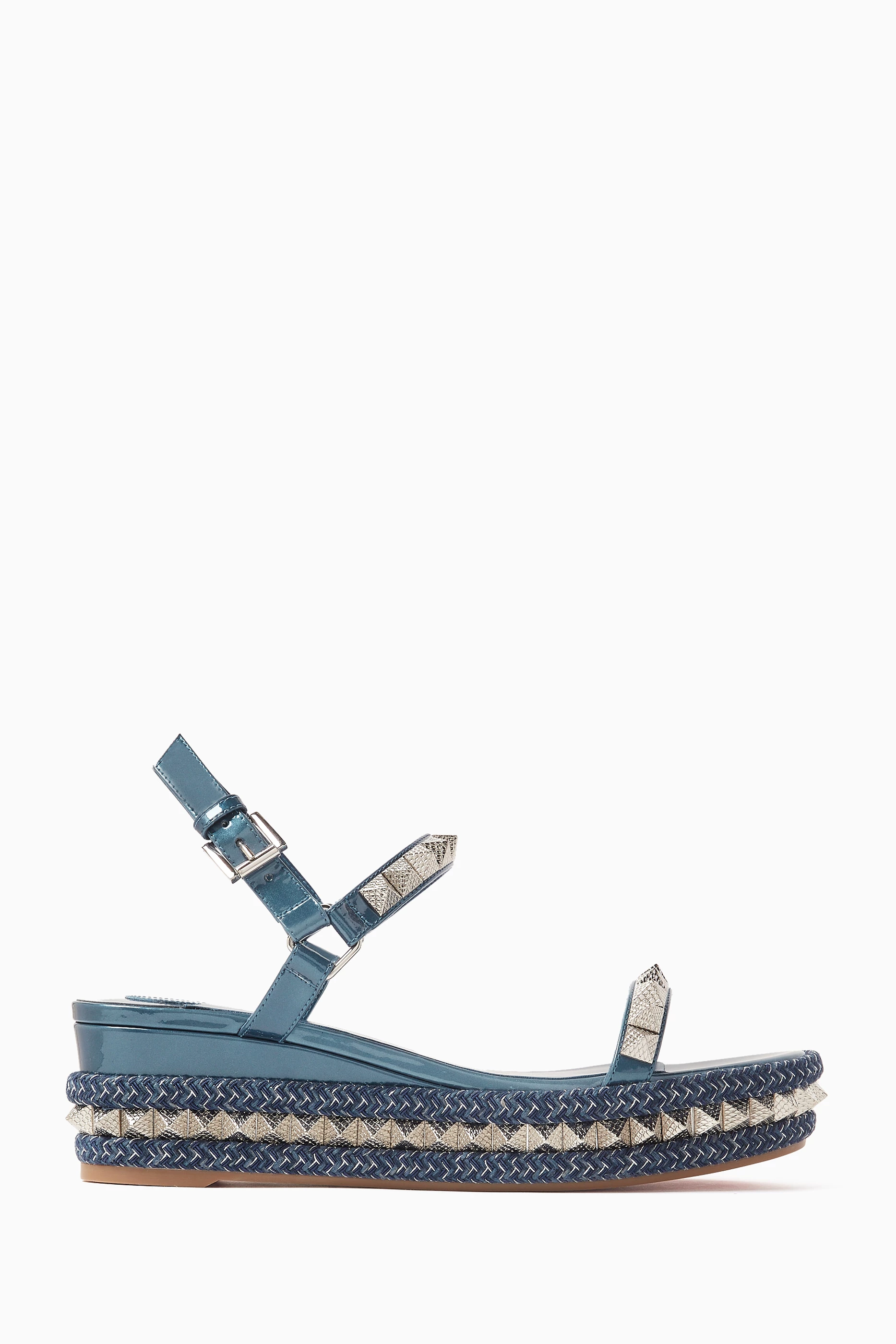 Buy Christian Louboutin Blue Pyraclou 60 Espadrilles in Raffia Leather For Women Online Ounass UAE