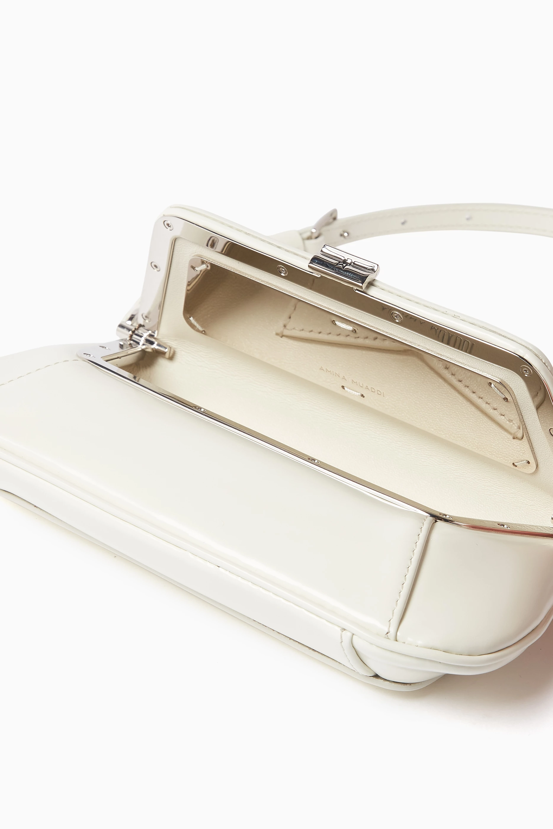 Buy Amina Muaddi White Mini Ami Shoulder Bag in Leather For