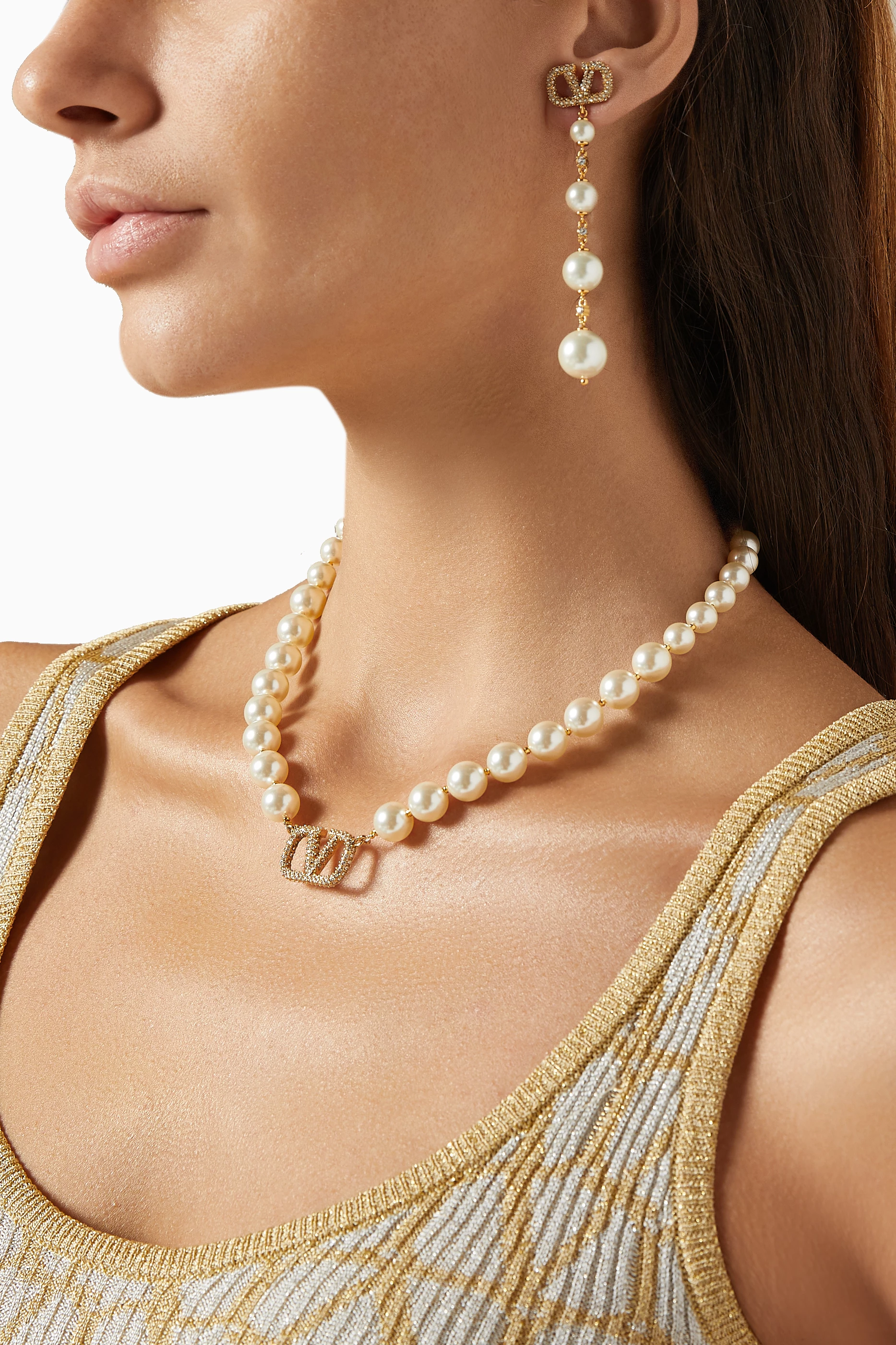 ネックレス・ペンダント Valentino Garavani Pearls Ovalette Necklace Valentino Garavani VLOGO Akoya Pearl Layered Ovalette